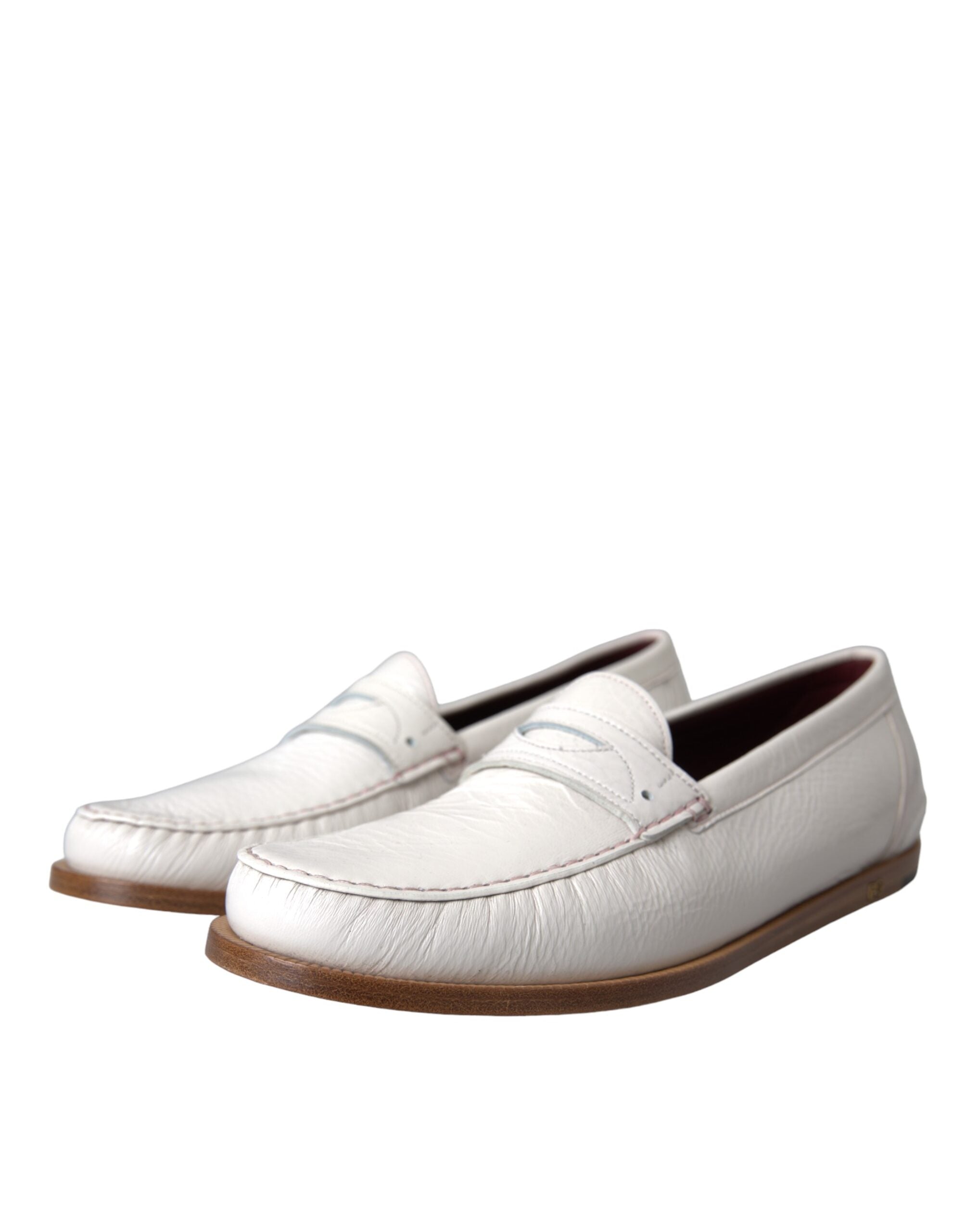 Dolce & Gabbana Weiße Leder Slip On Mokassin Loafers Schuhe-3