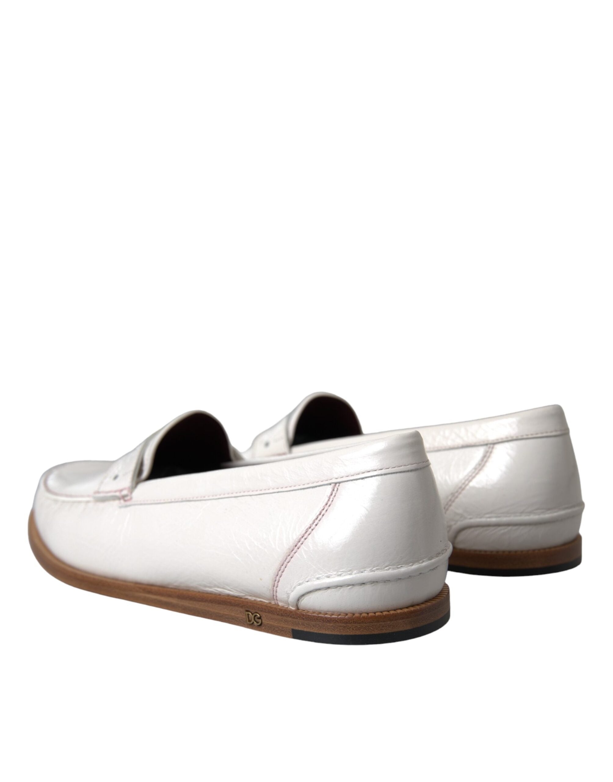 Dolce & Gabbana Weiße Leder Slip On Mokassin Loafers Schuhe-4