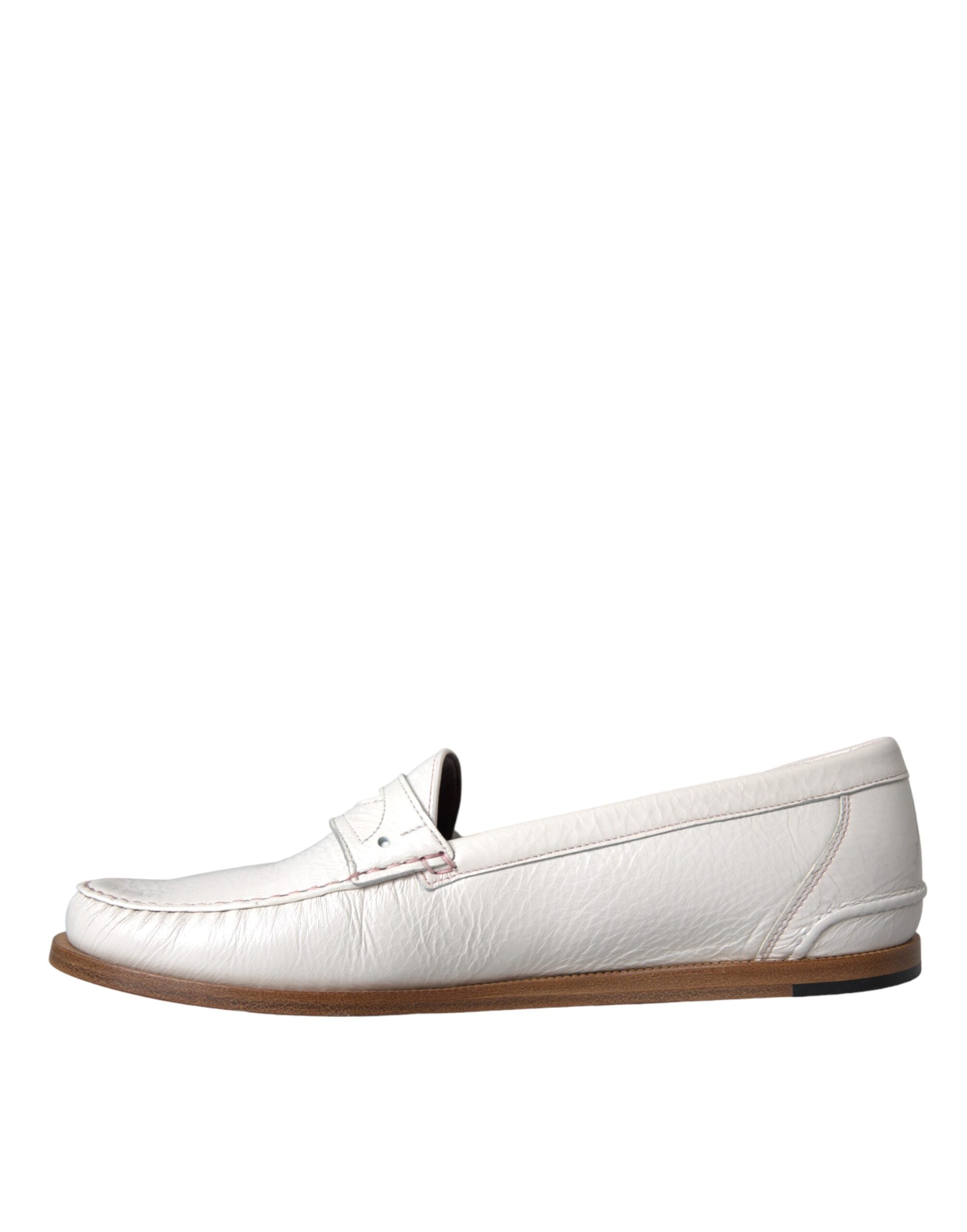 Dolce & Gabbana Weiße Leder Slip On Mokassin Loafers Schuhe-5