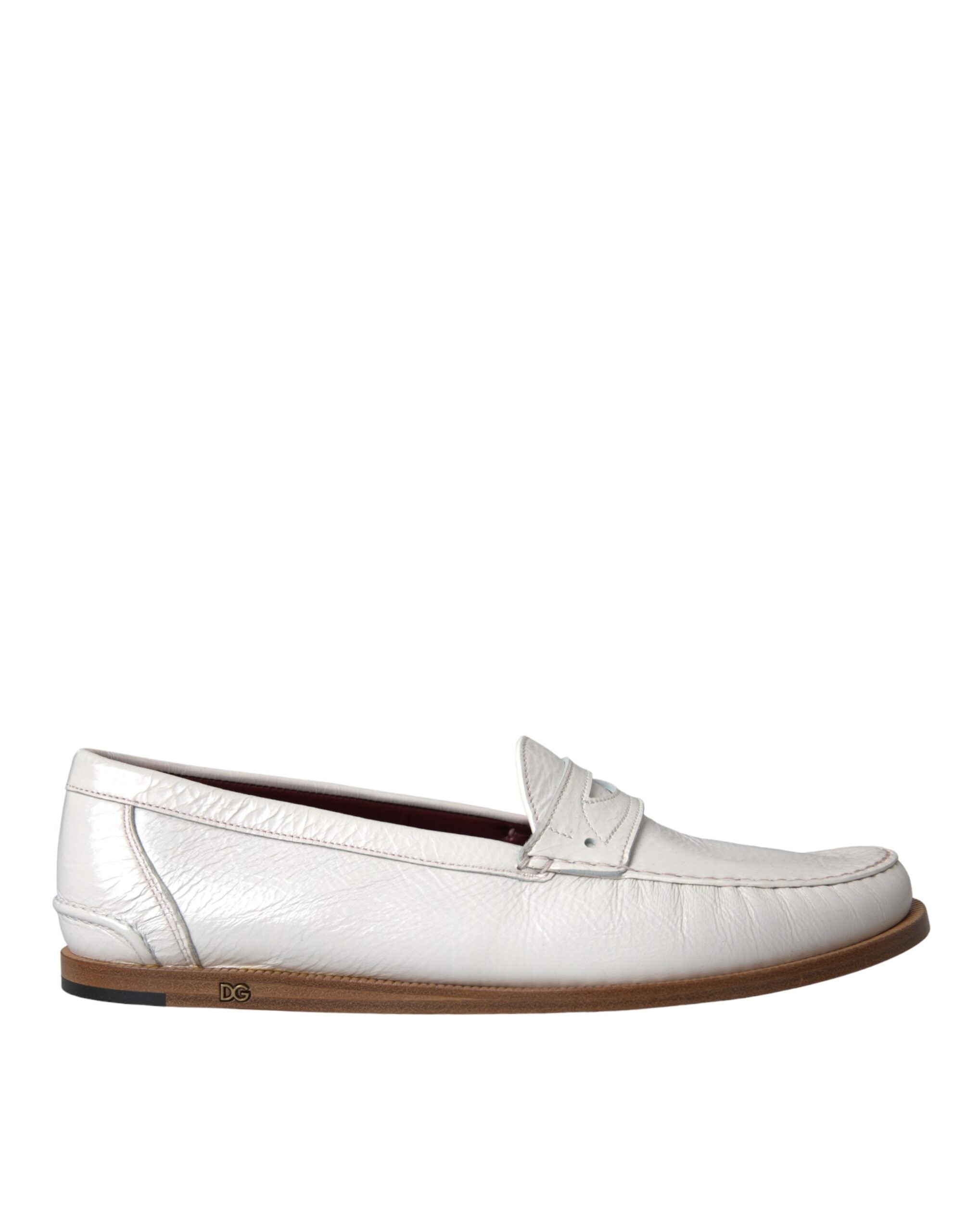 Dolce & Gabbana Weiße Leder Slip On Mokassin Loafers Schuhe-6