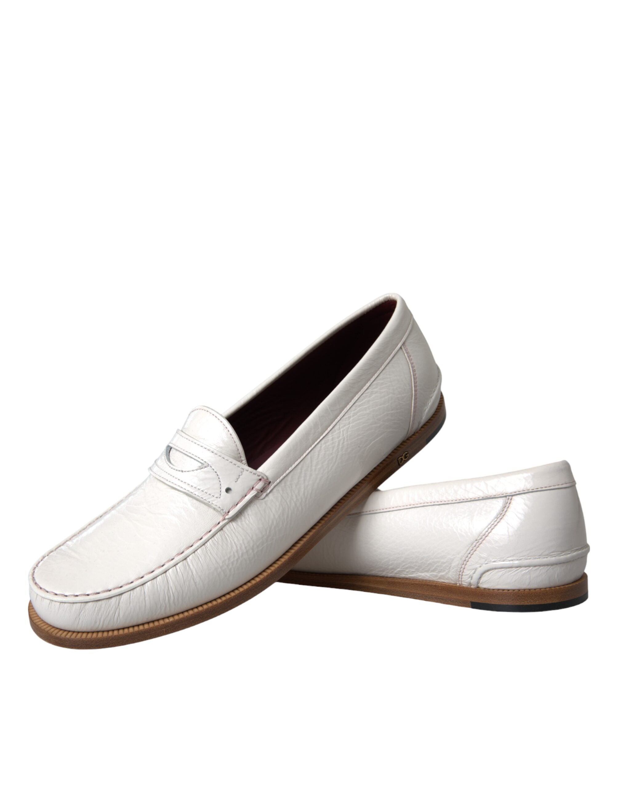 Dolce & Gabbana Weiße Leder Slip On Mokassin Loafers Schuhe-8