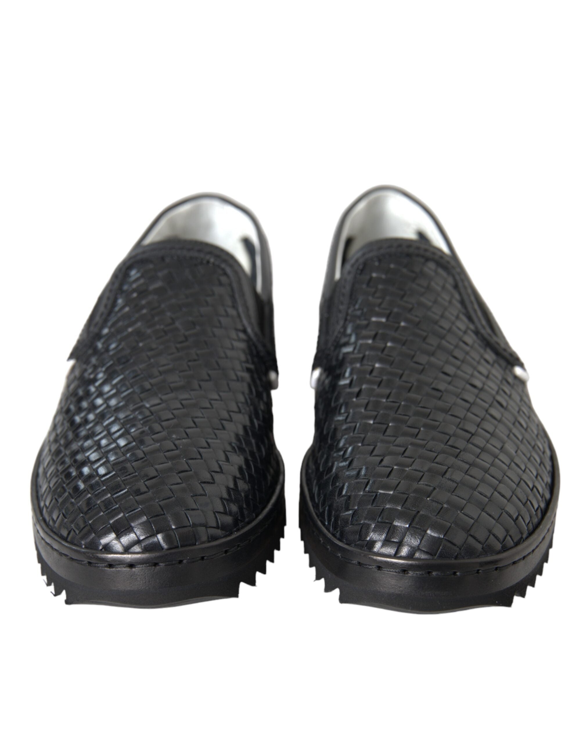 Dolce & Gabbana Schwarz gewebtes Büffelleder Herren Loafers Schuhe-2