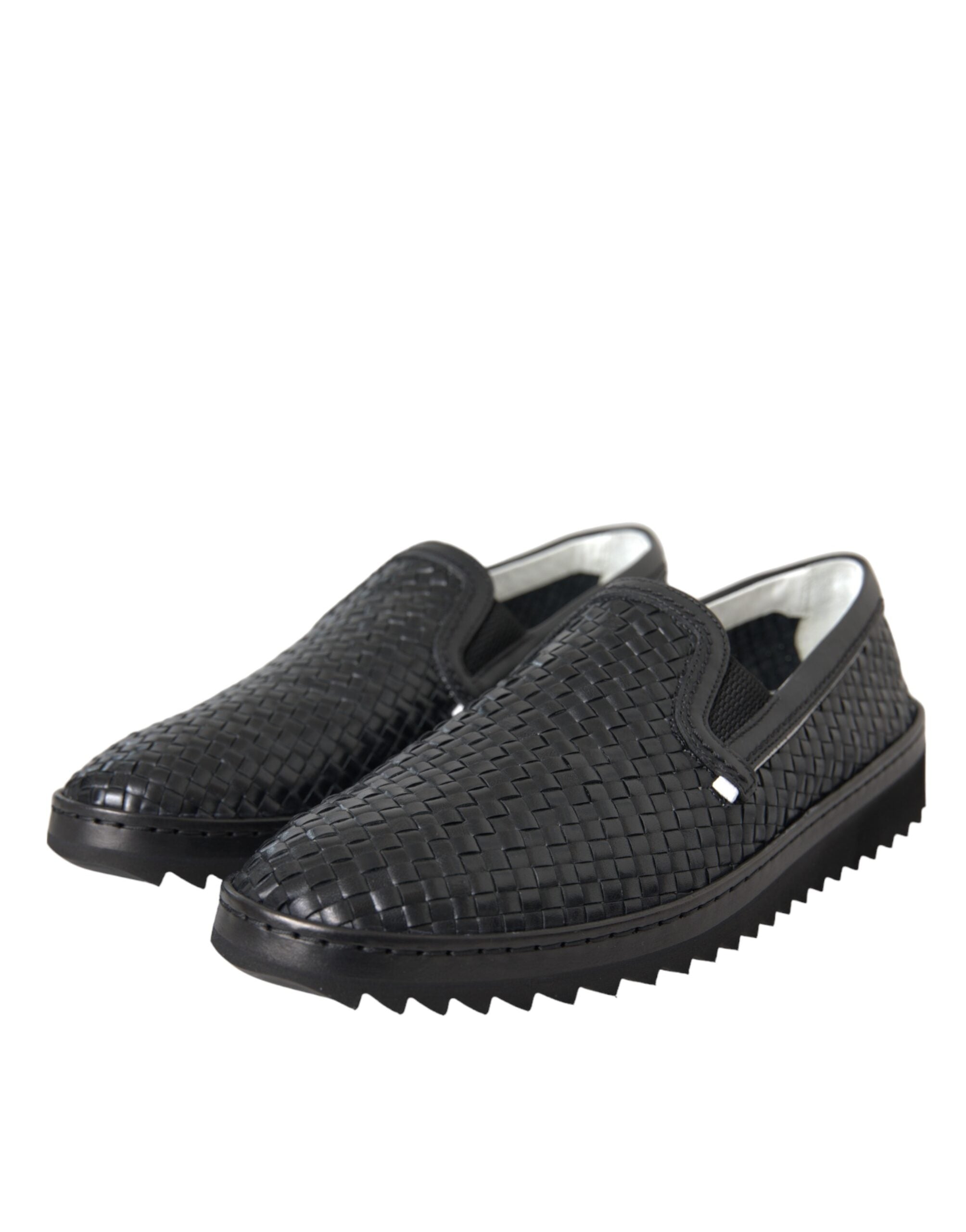 Dolce & Gabbana Schwarz gewebtes Büffelleder Herren Loafers Schuhe-3