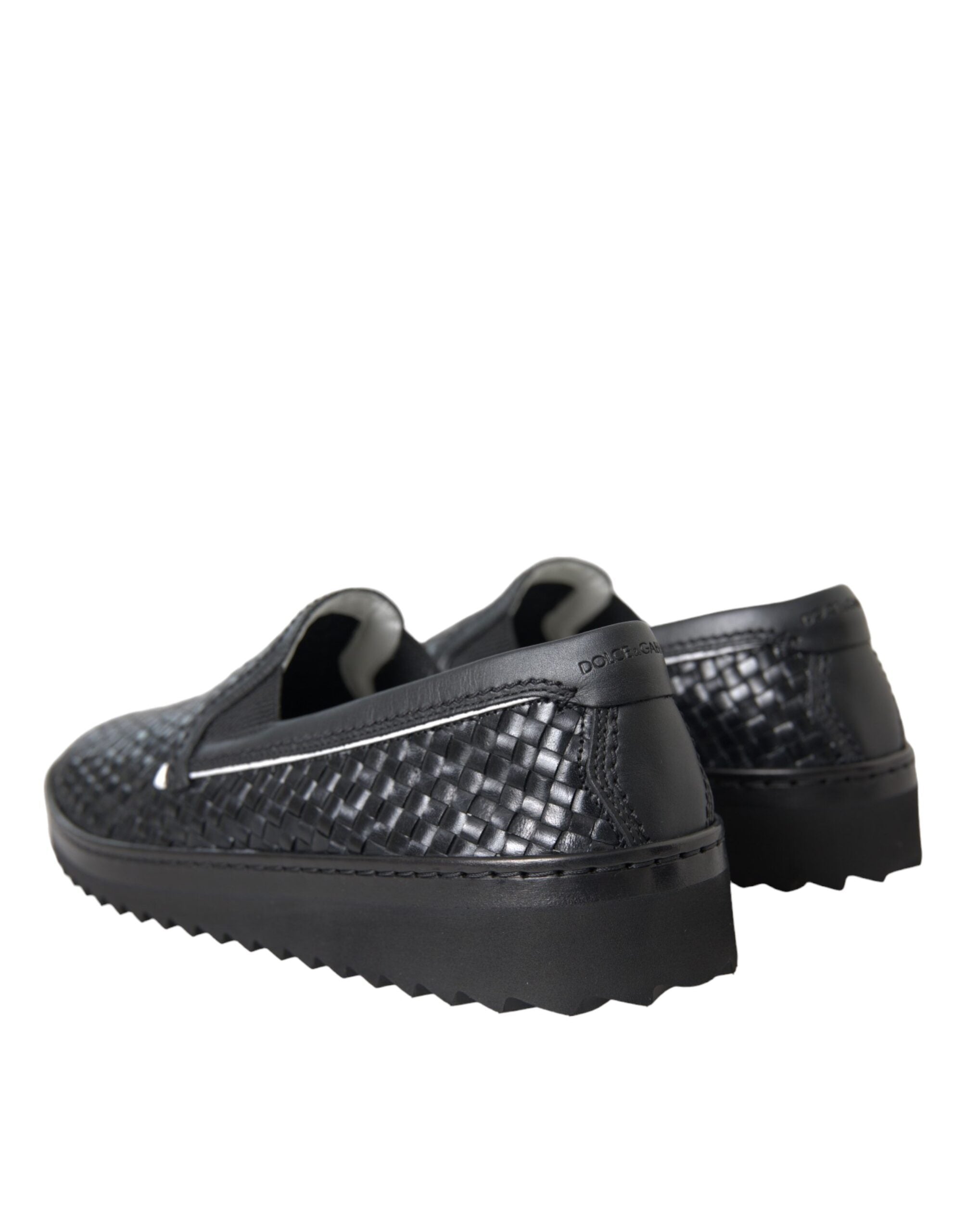 Dolce & Gabbana Schwarz gewebtes Büffelleder Herren Loafers Schuhe-4