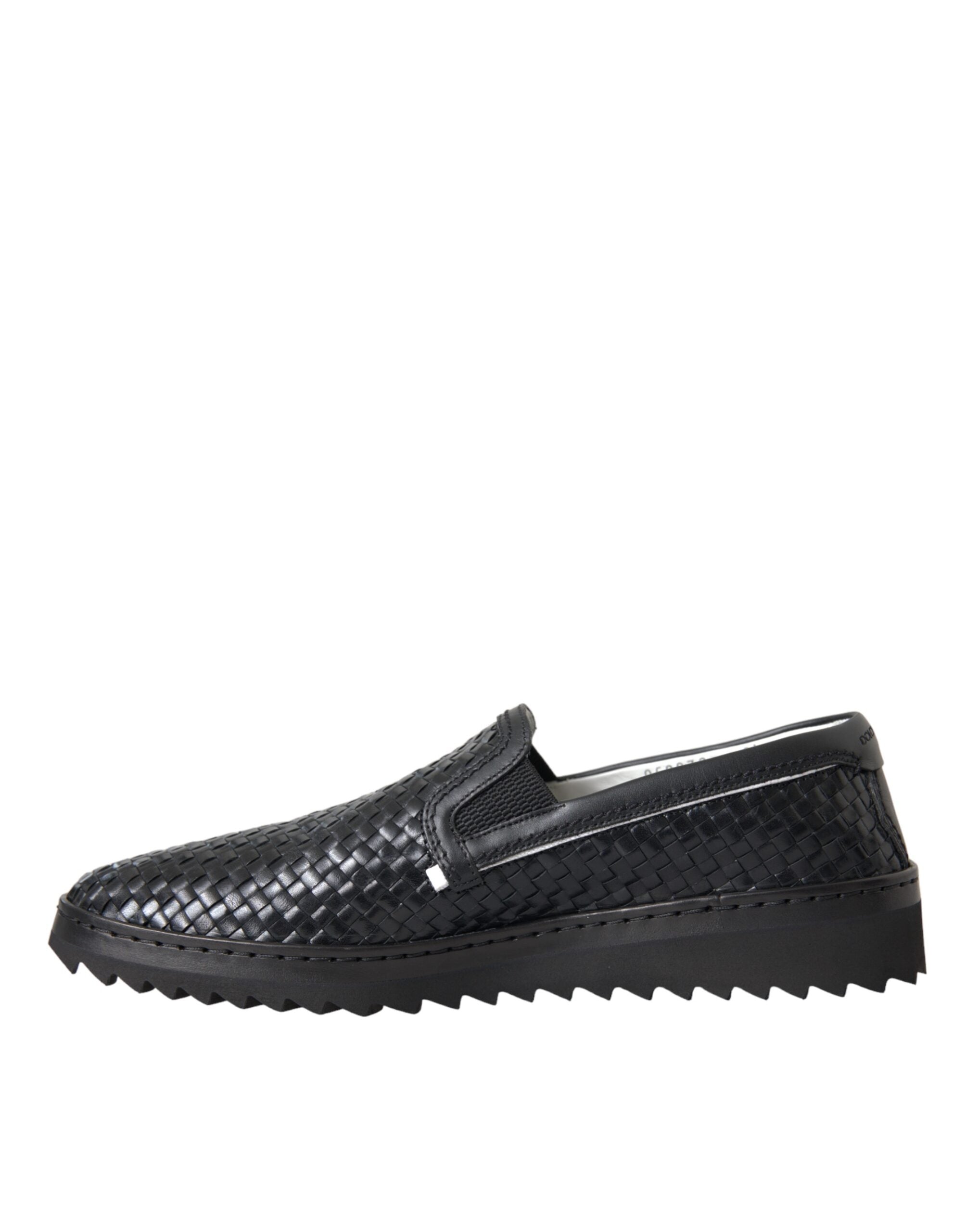 Dolce & Gabbana Schwarz gewebtes Büffelleder Herren Loafers Schuhe-5
