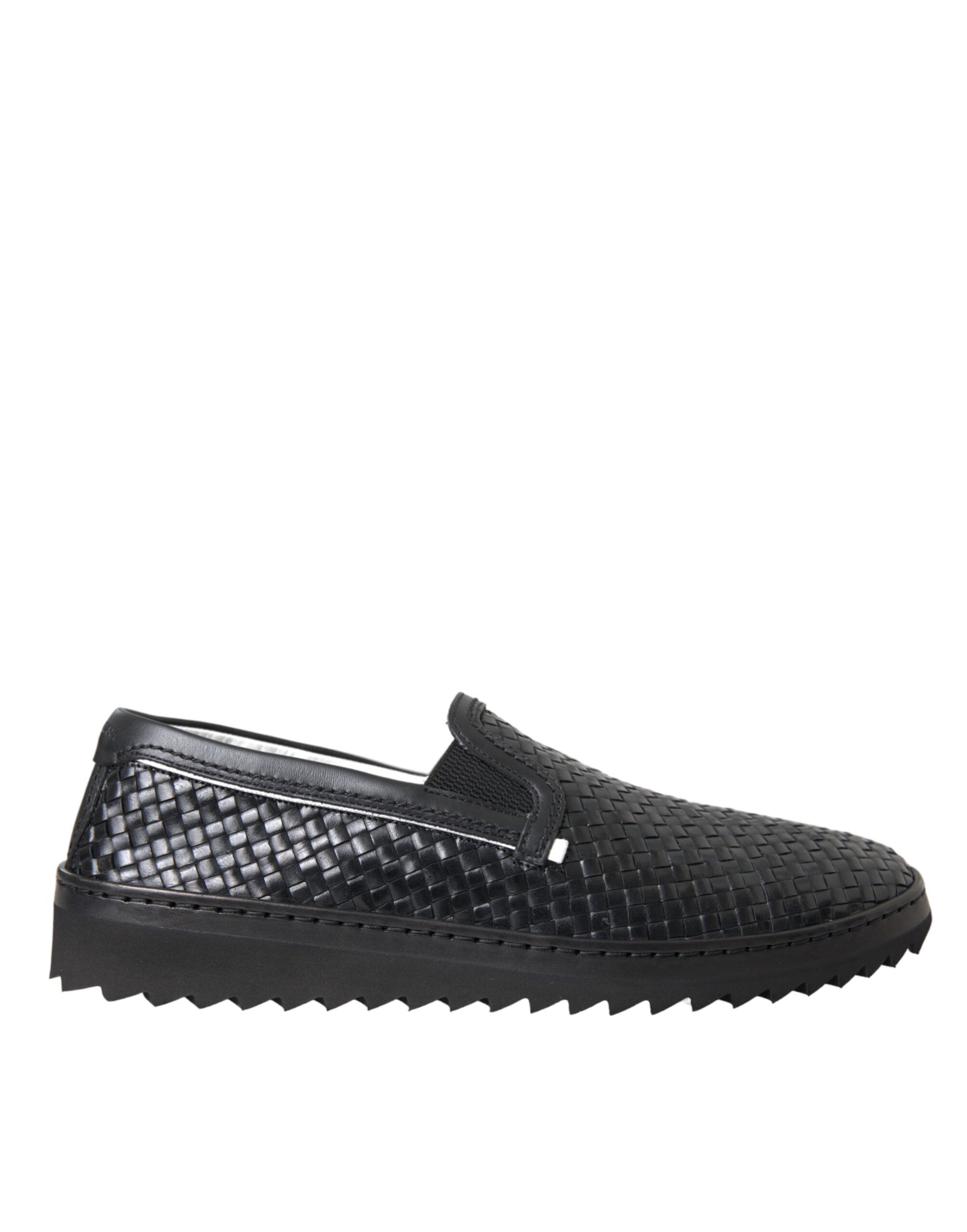 Dolce & Gabbana Schwarz gewebtes Büffelleder Herren Loafers Schuhe-1
