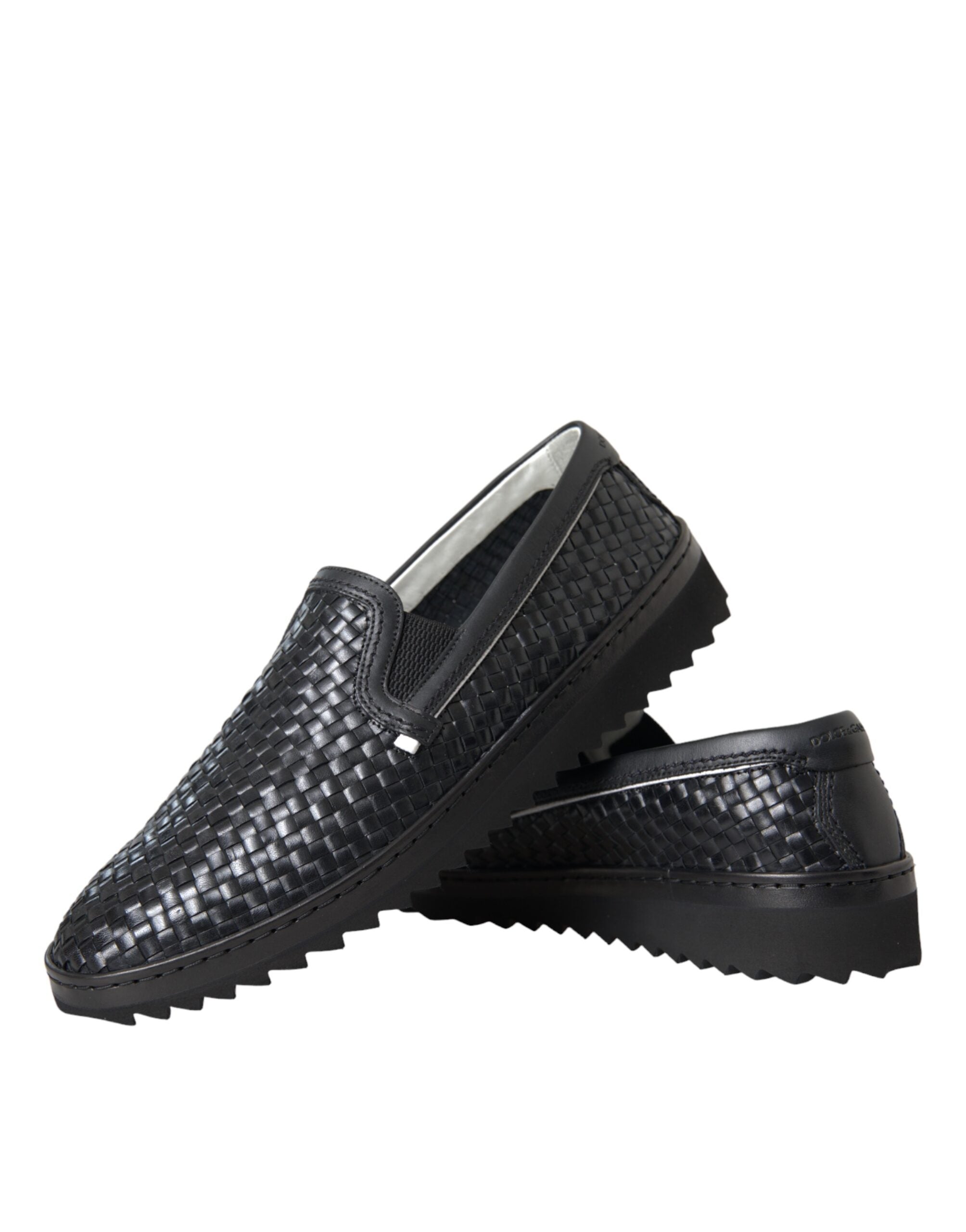 Dolce & Gabbana Schwarz gewebtes Büffelleder Herren Loafers Schuhe-7