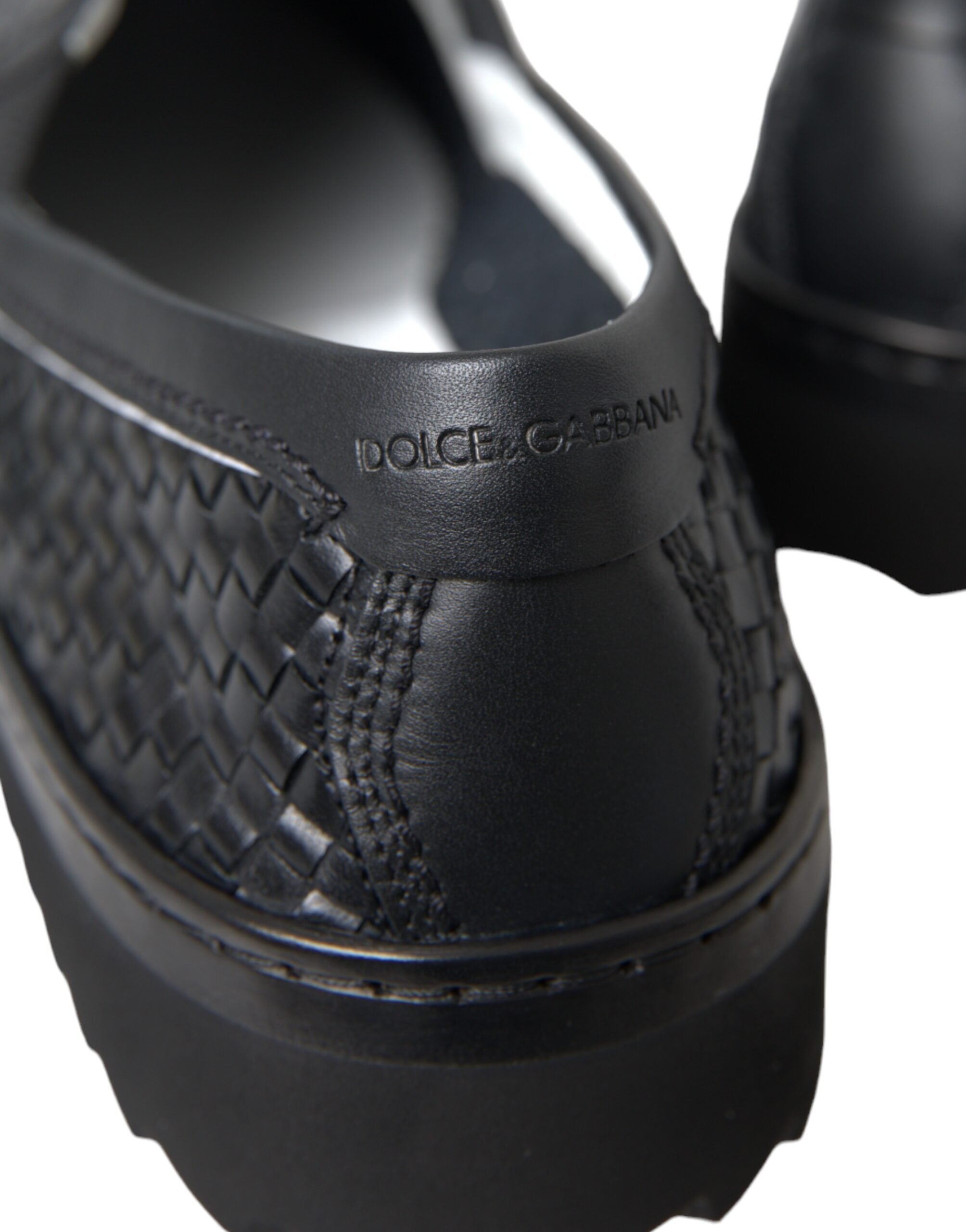 Dolce & Gabbana Schwarz gewebtes Büffelleder Herren Loafers Schuhe-8