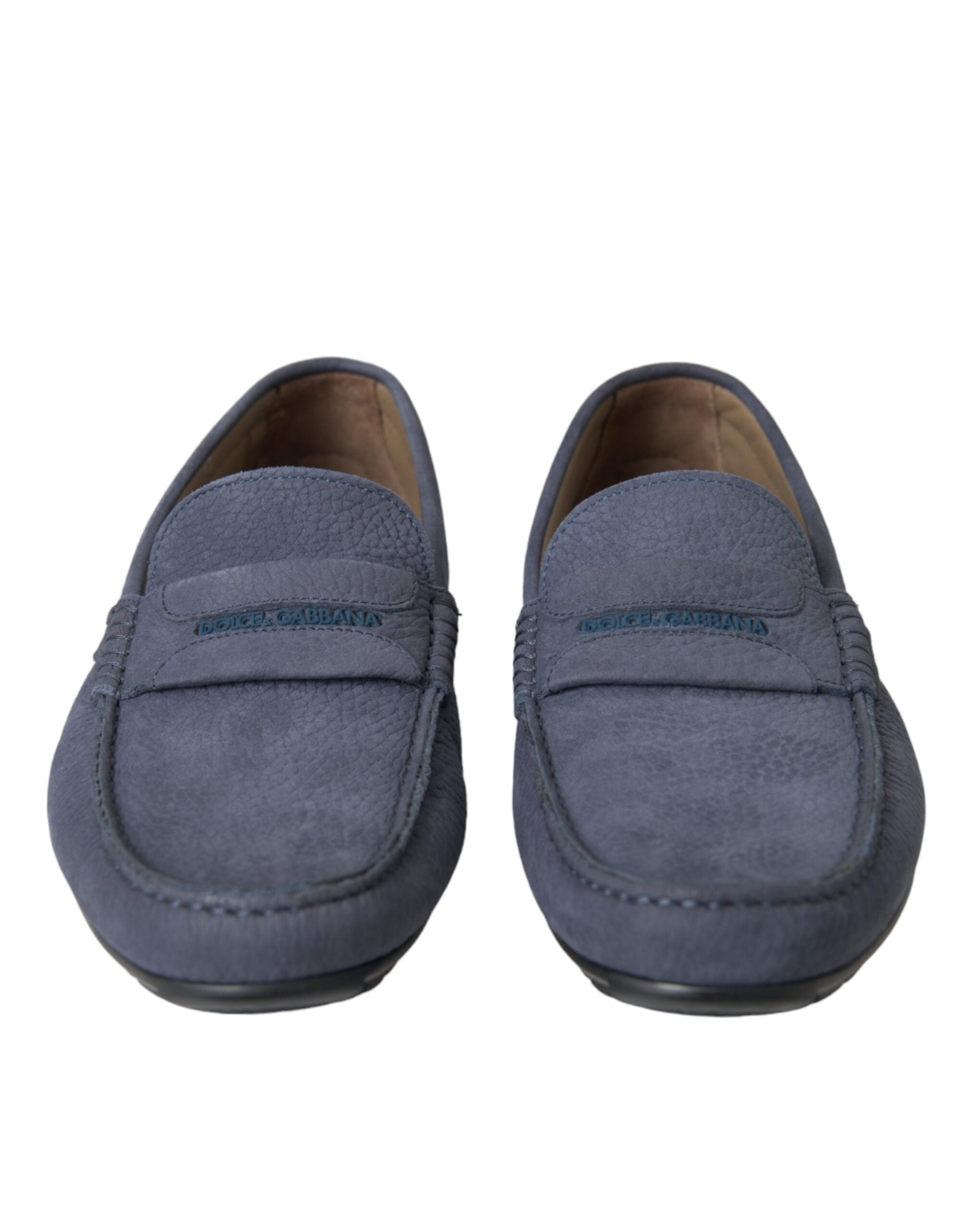 Dolce & Gabbana Blaue Kalbsleder Slip On Mokassin Schuhe-2