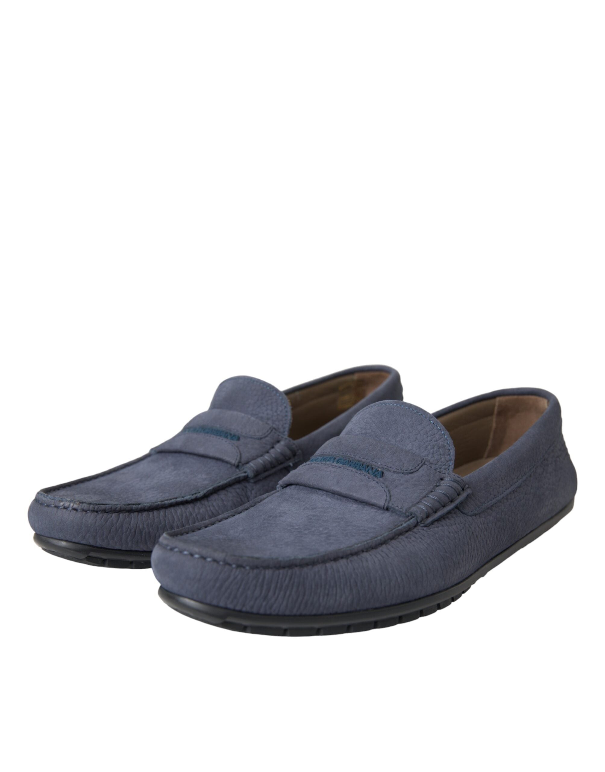 Dolce & Gabbana Blaue Kalbsleder Slip On Mokassin Schuhe-3
