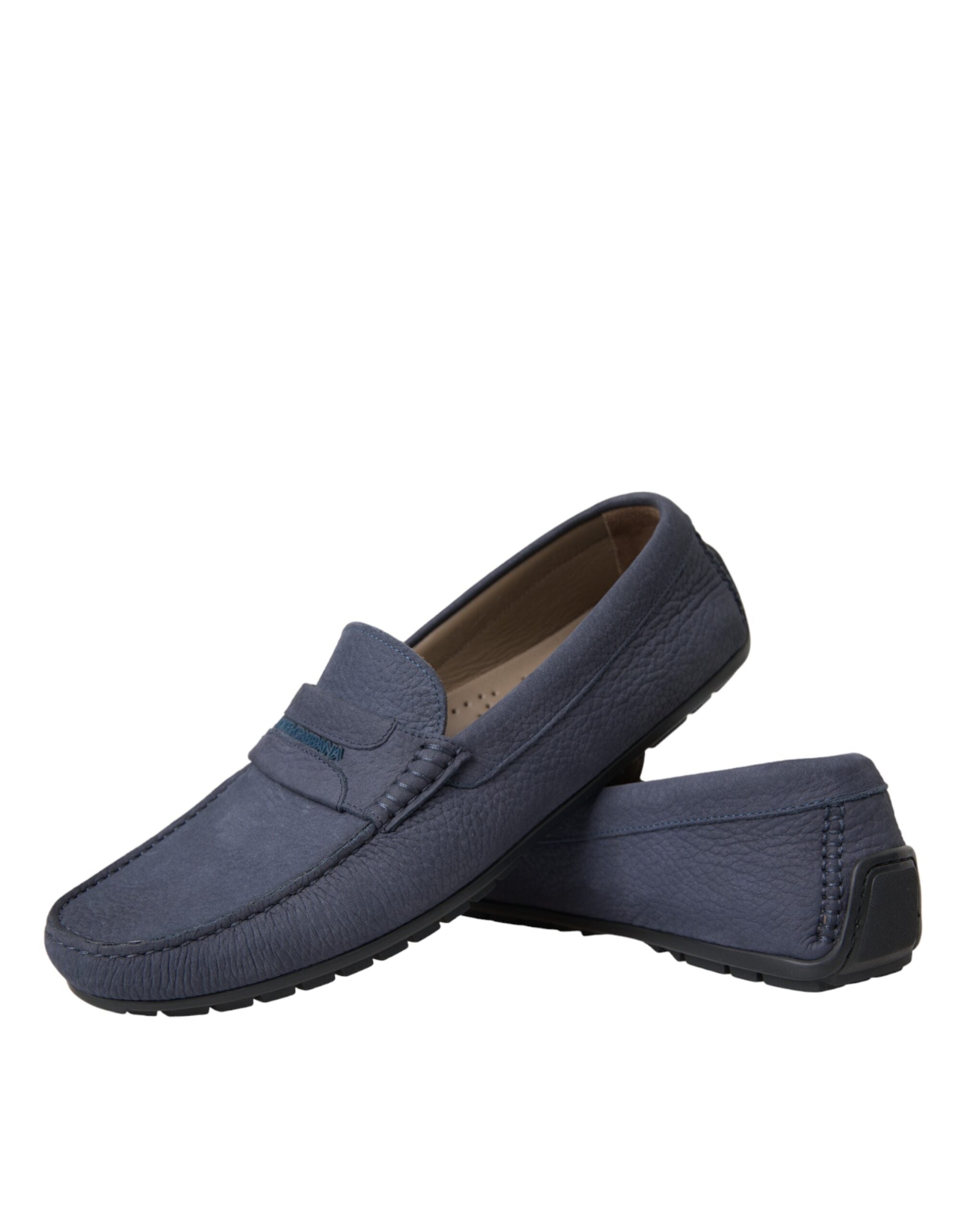 Dolce & Gabbana Blaue Kalbsleder Slip On Mokassin Schuhe-7