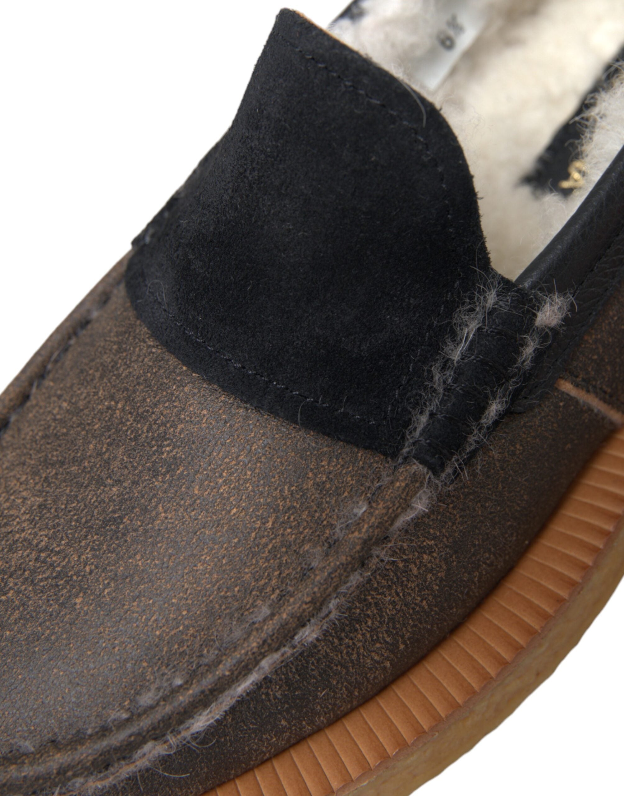 Dolce & Gabbana Brown Black Fur Leather Loafers Men's Shoes-8