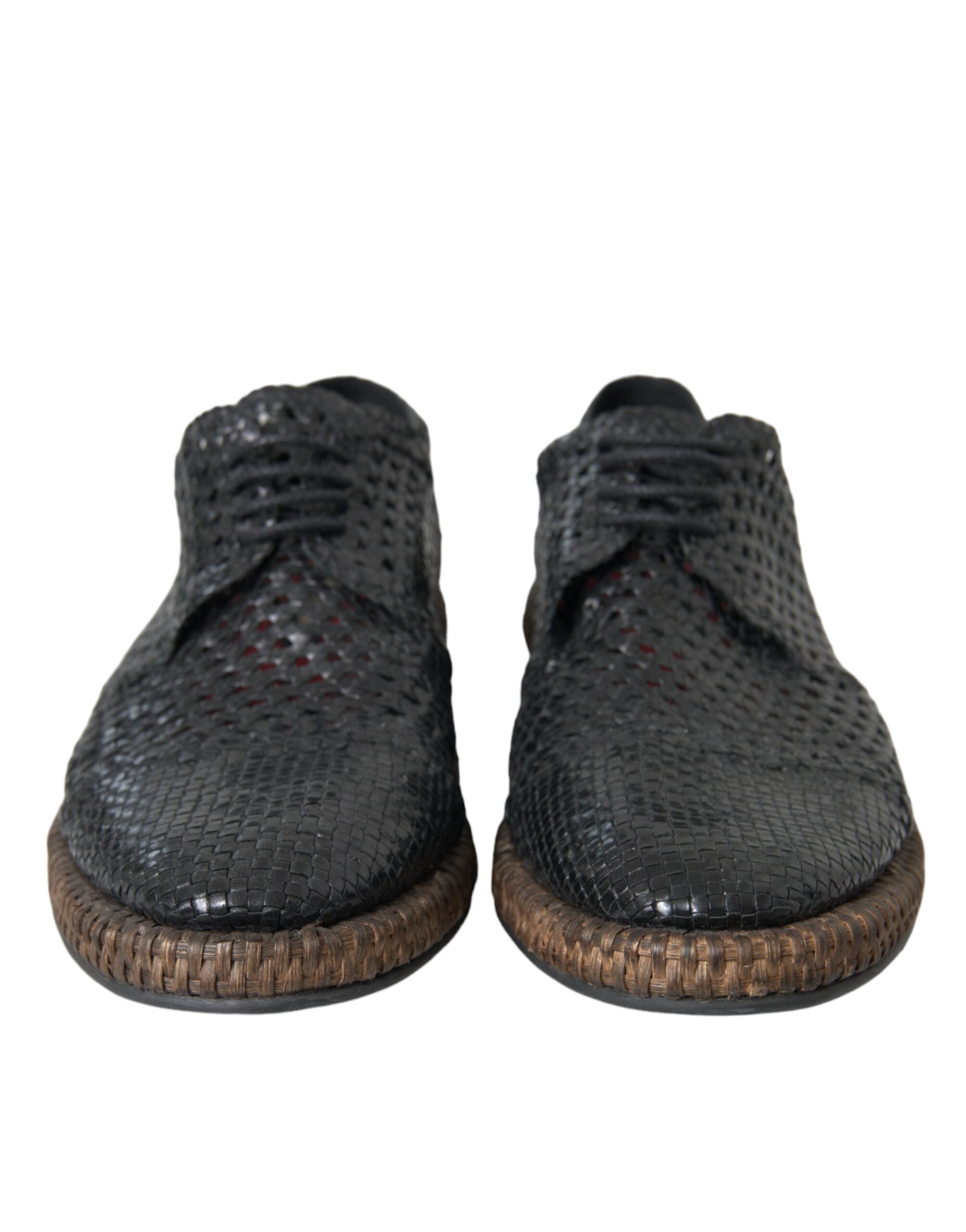 Dolce & Gabbana Black Woven Goat Leather Lace-Up Derby Shoes-2