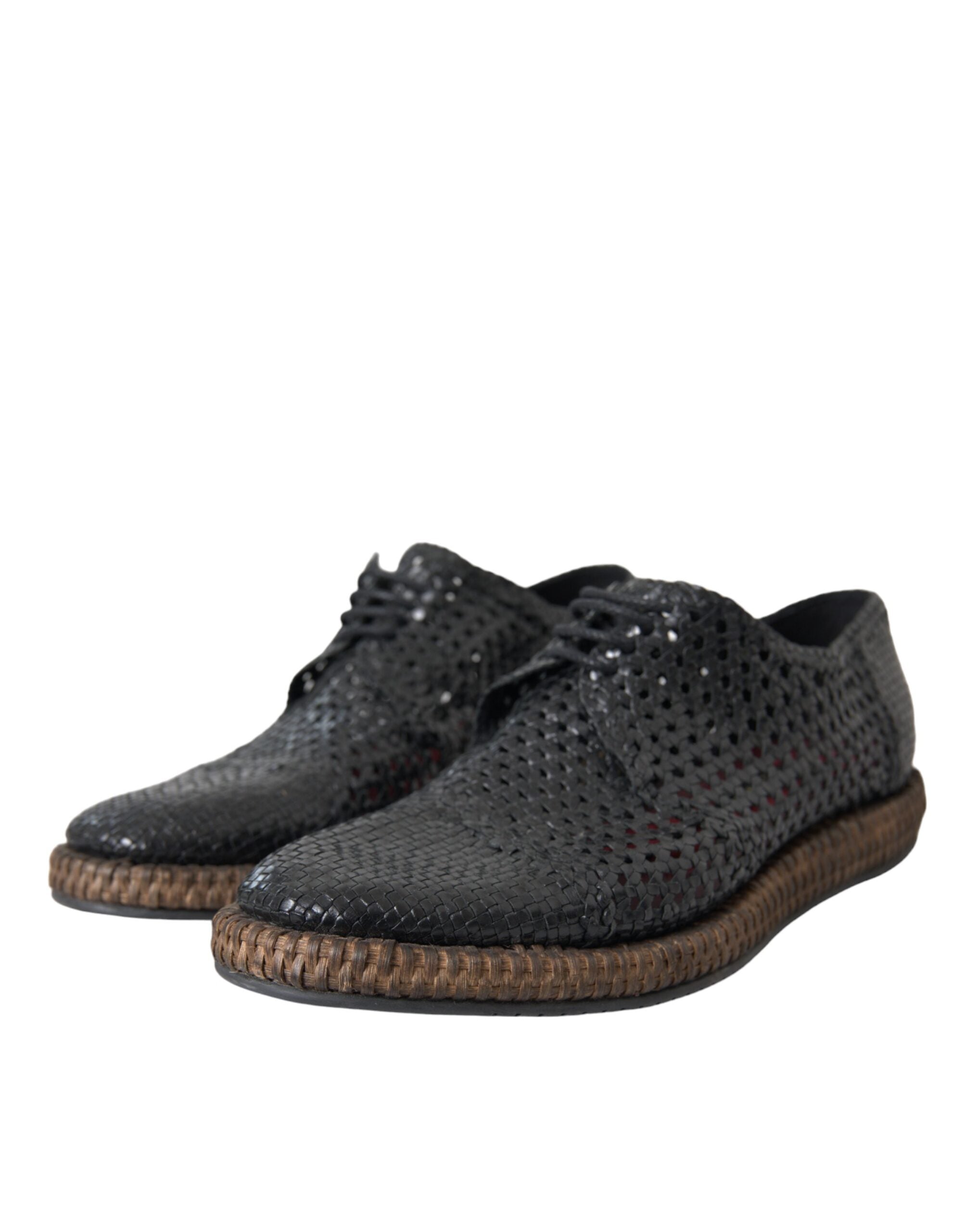 Dolce & Gabbana Black Woven Goat Leather Lace-Up Derby Shoes-3