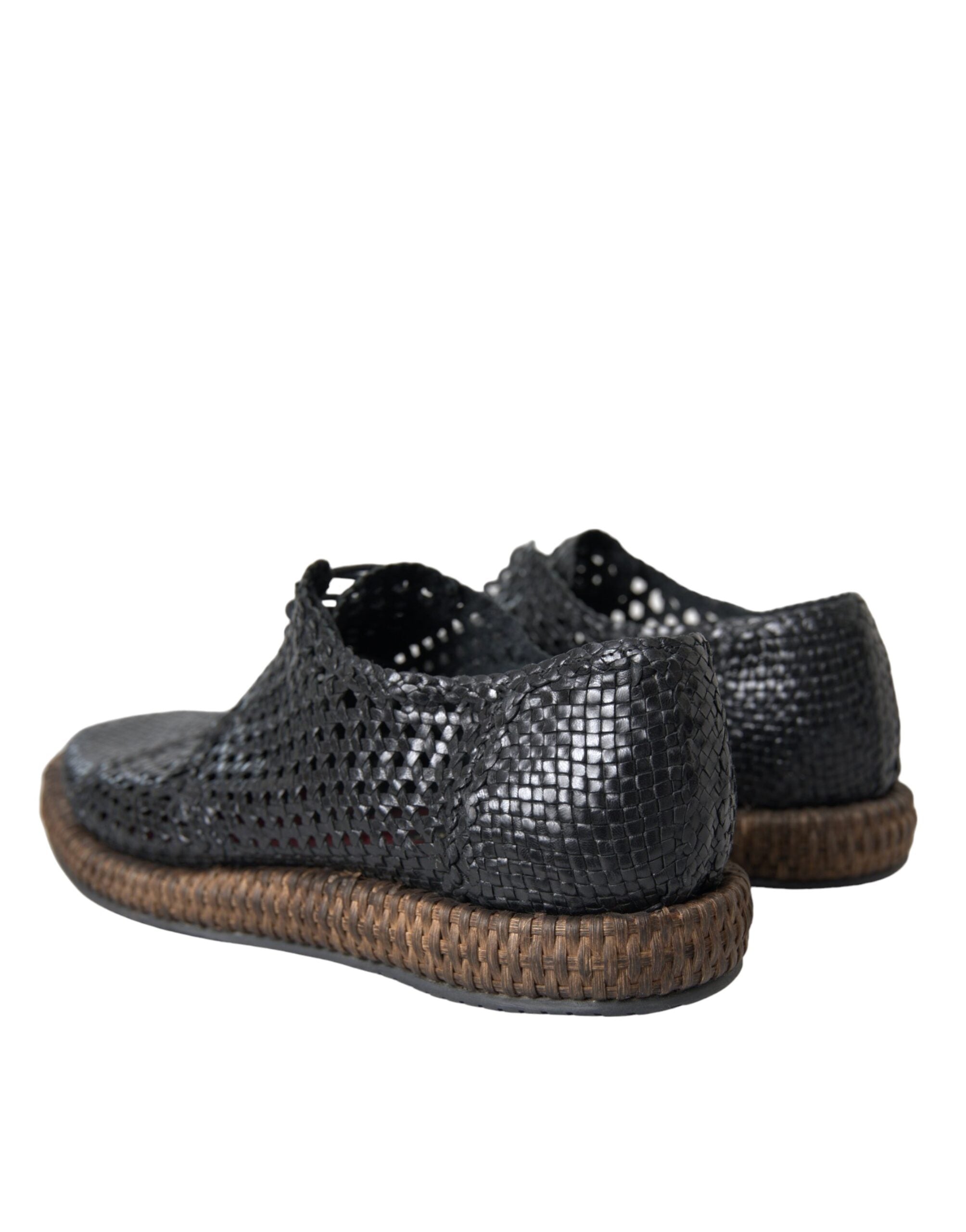 Dolce & Gabbana Black Woven Goat Leather Lace-Up Derby Shoes-4