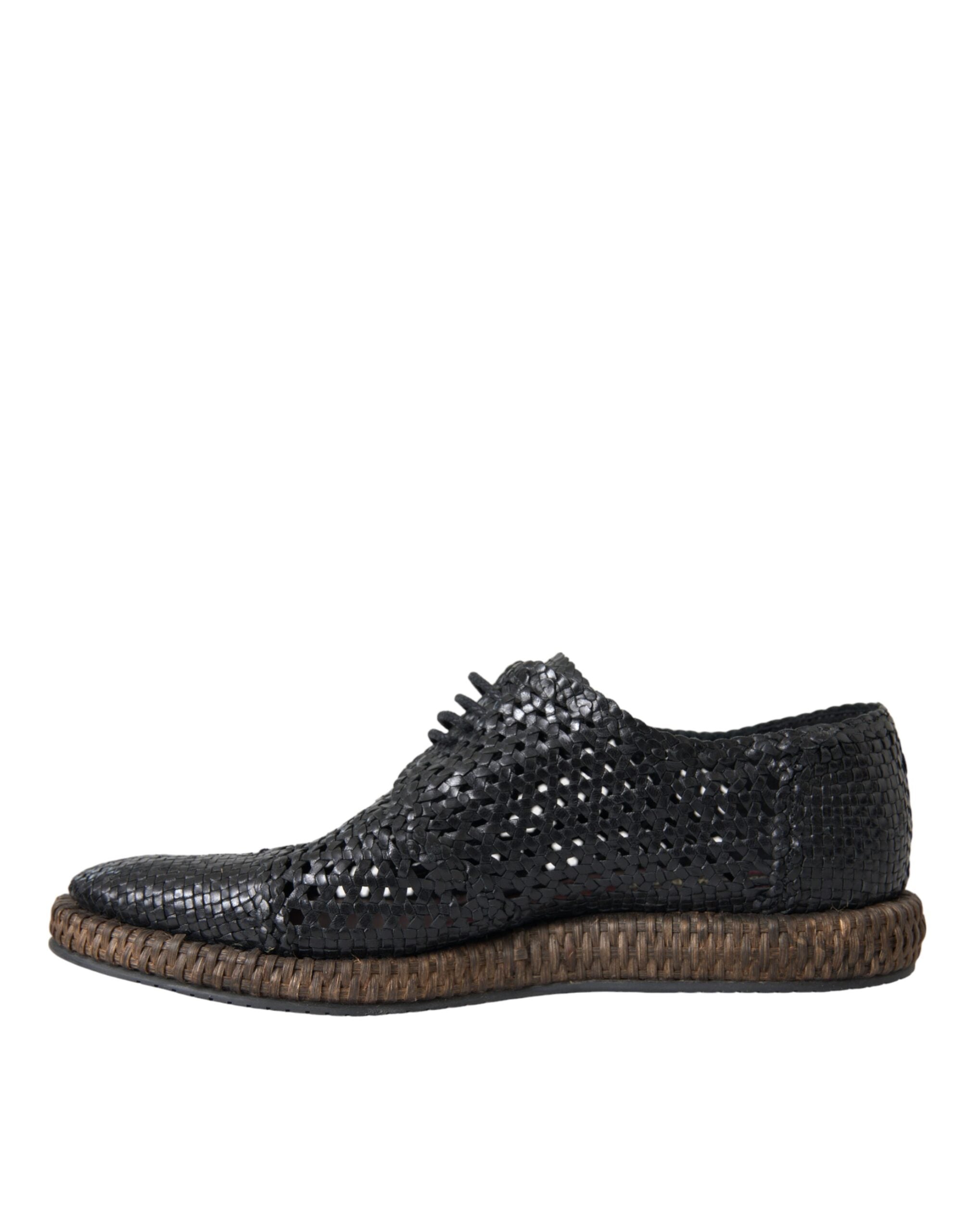 Dolce & Gabbana Black Woven Goat Leather Lace-Up Derby Shoes-5