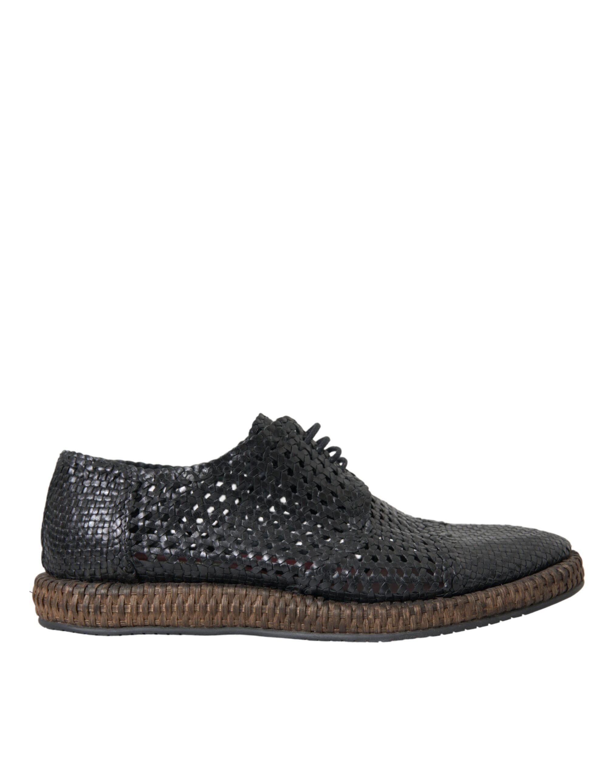 Dolce & Gabbana Black Woven Goat Leather Lace-Up Derby Shoes