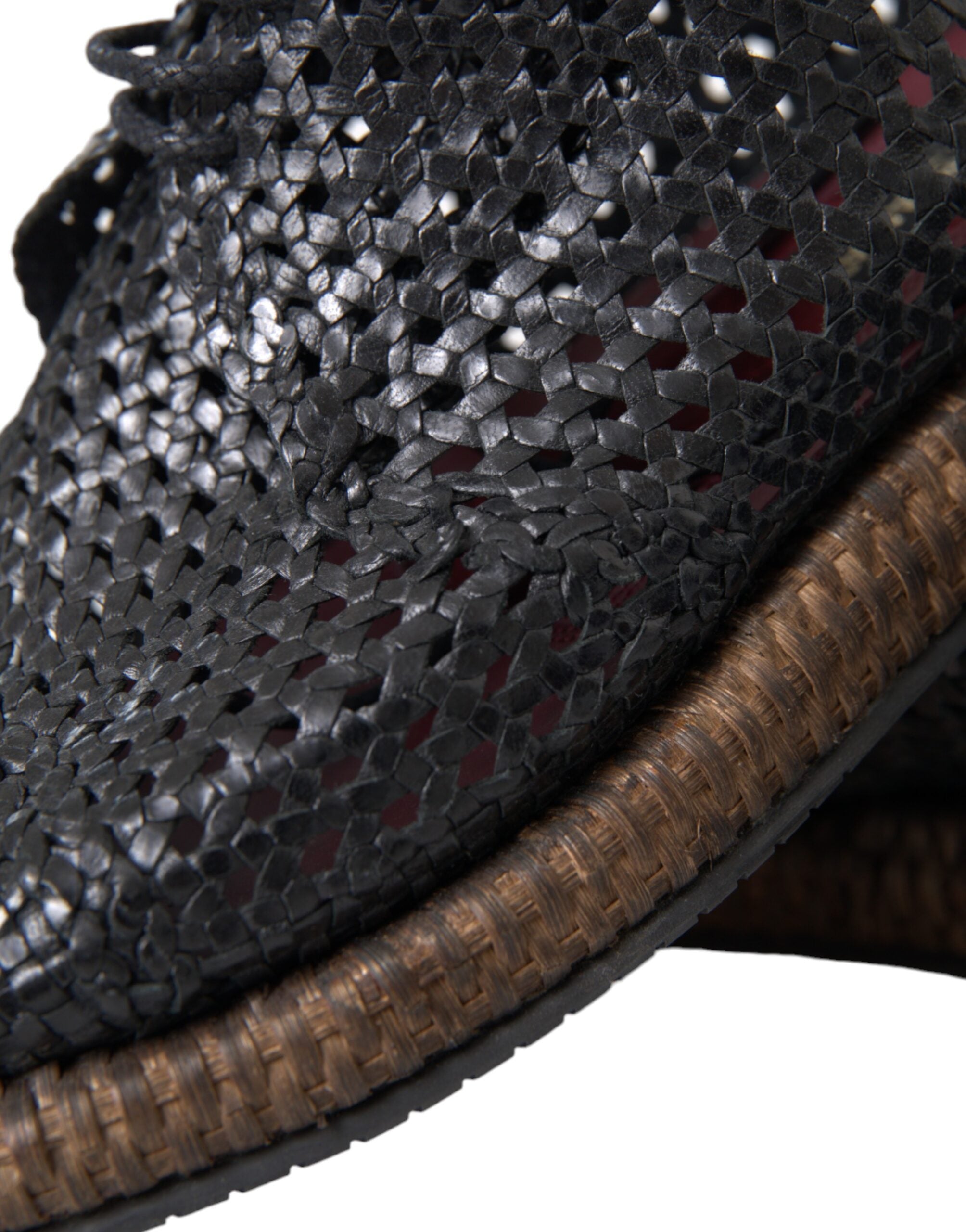 Dolce & Gabbana Black Woven Goat Leather Lace-Up Derby Shoes-8