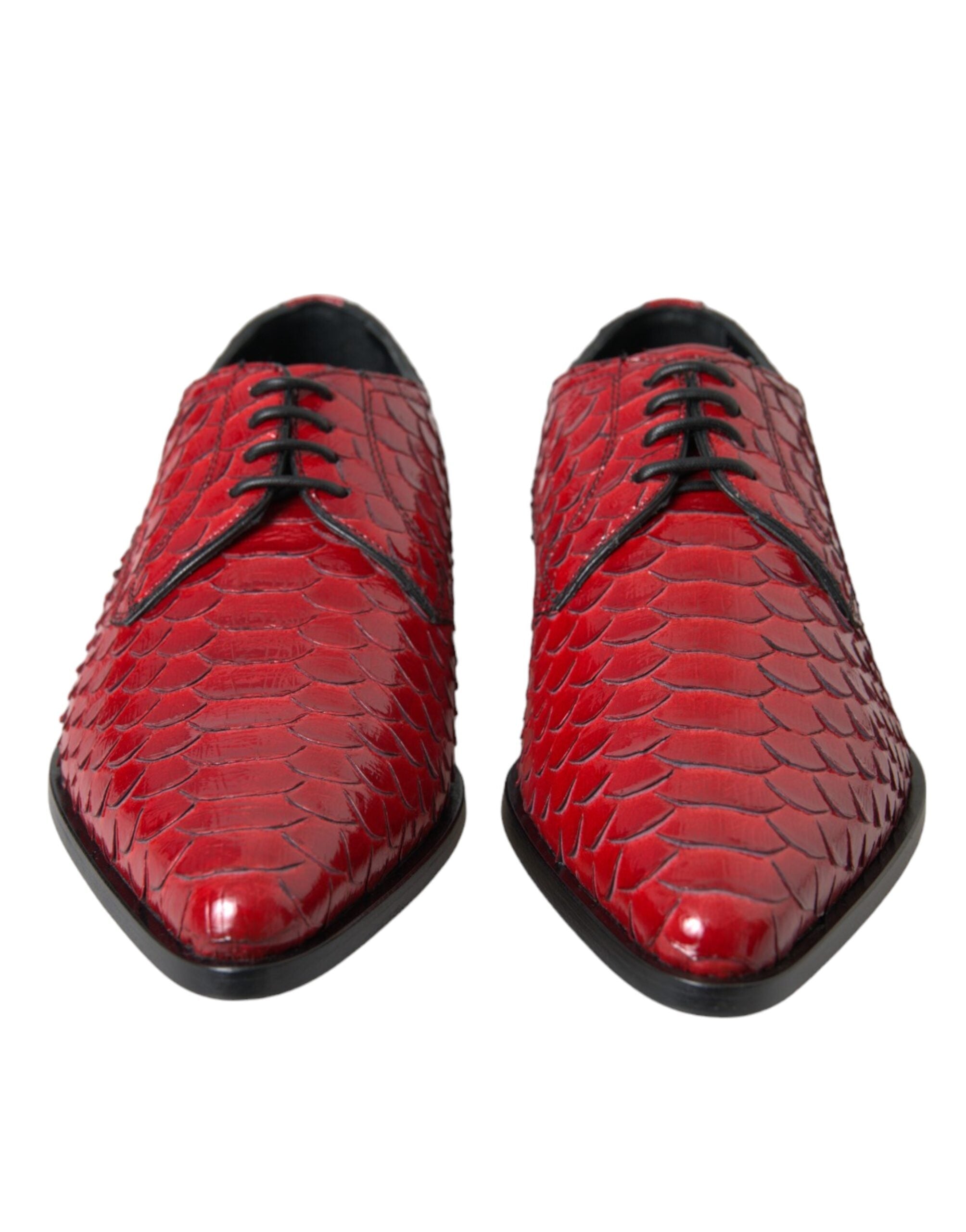 Dolce & Gabbana Red Textured Patent Leather Derby Men's Formal Shoes-2