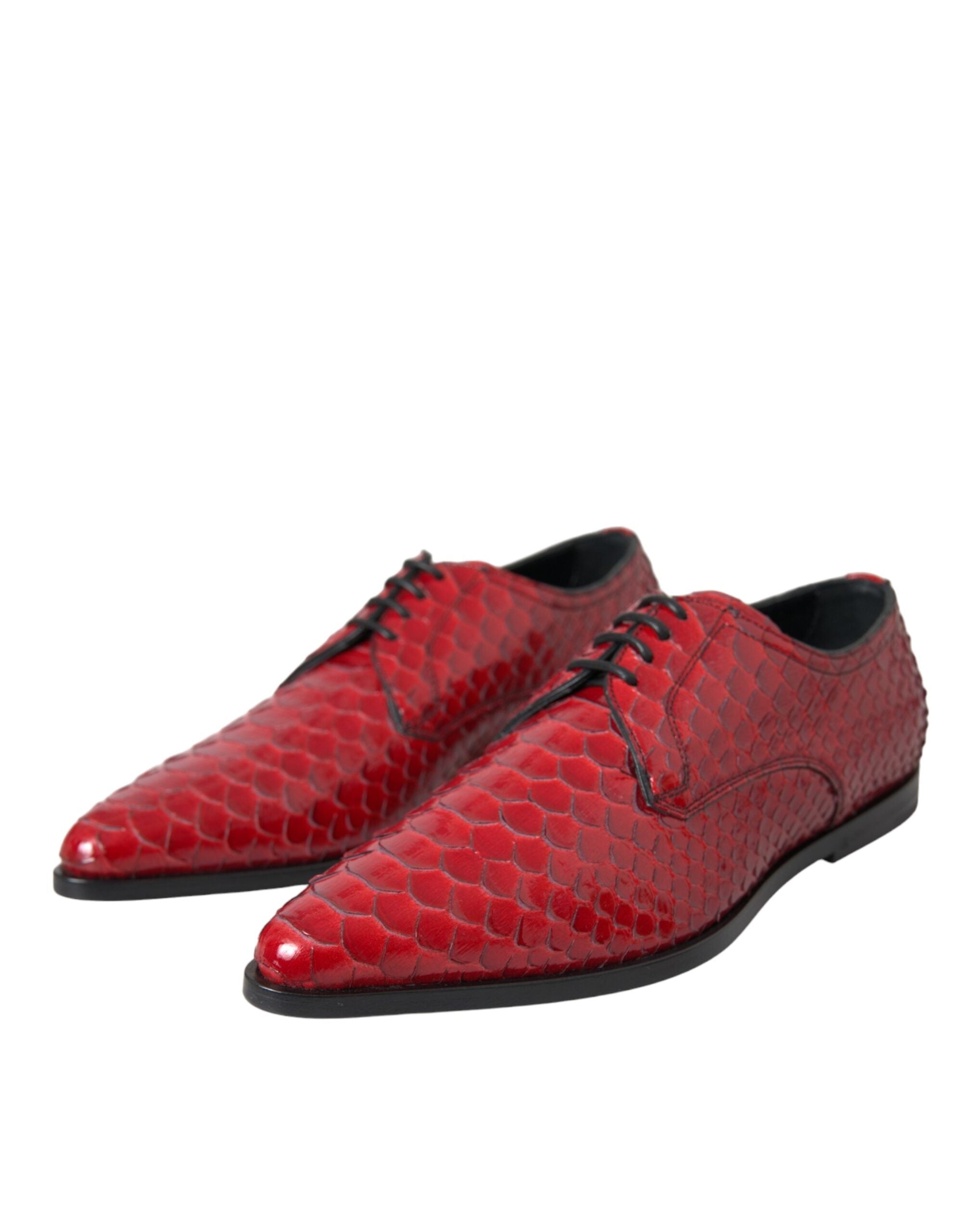 Dolce & Gabbana Red Textured Patent Leather Derby Men's Formal Shoes-3