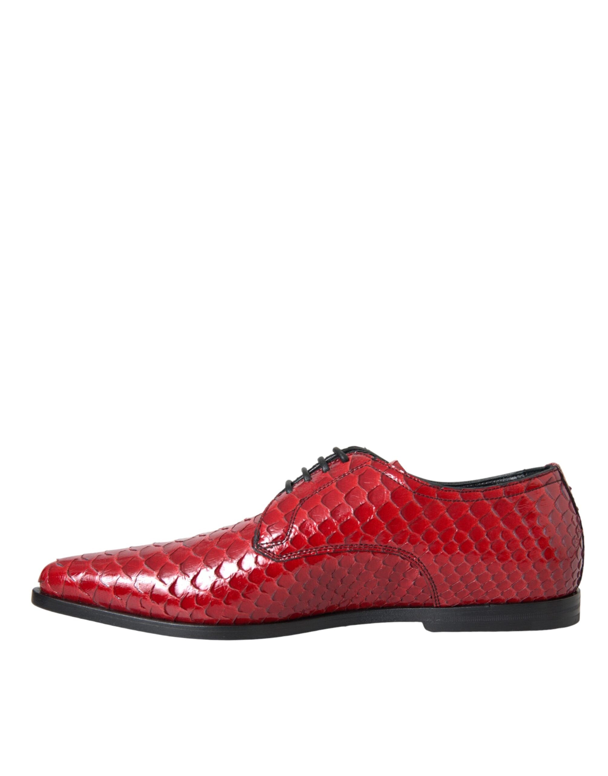 Dolce & Gabbana Red Textured Patent Leather Derby Men's Formal Shoes-5