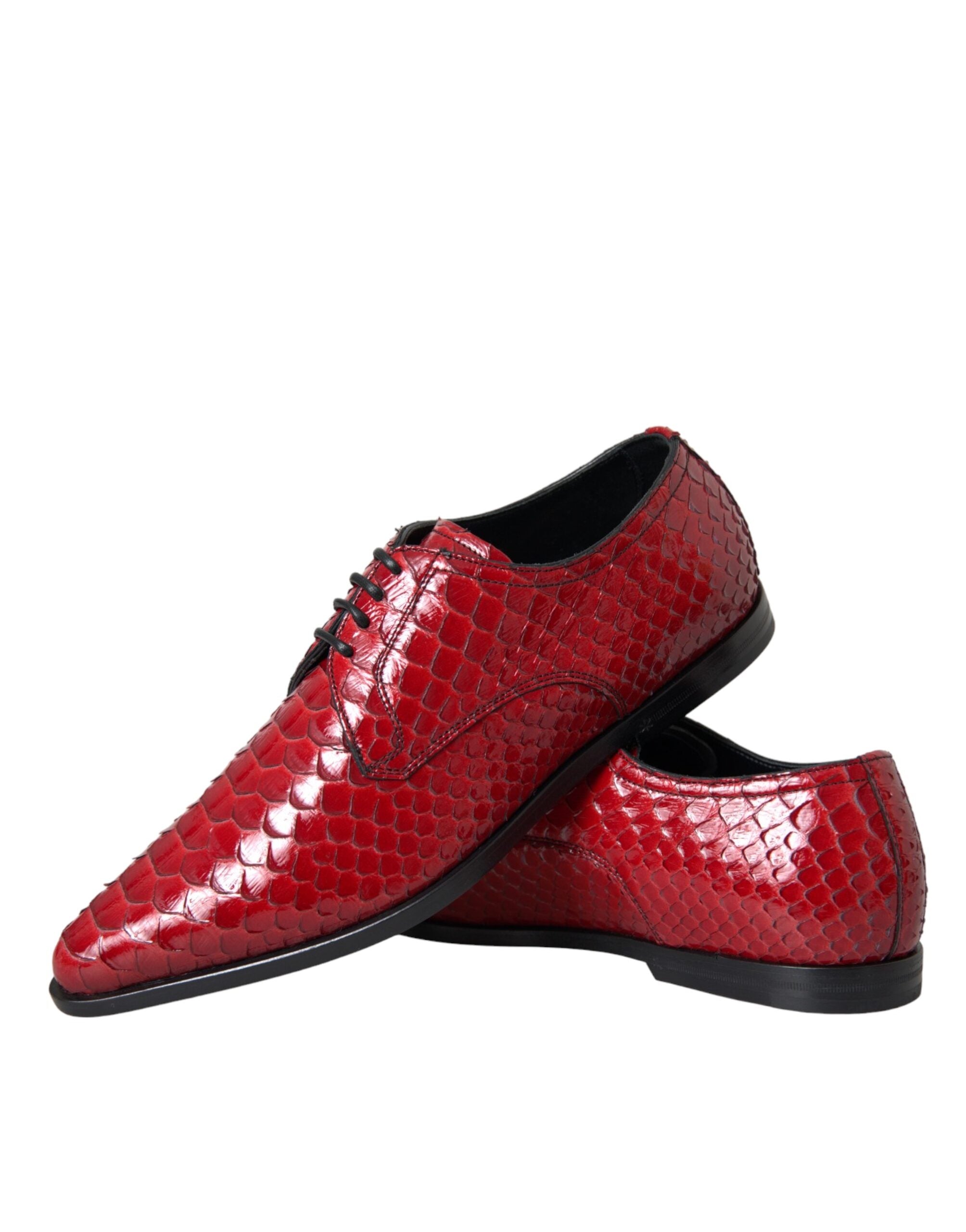 Dolce & Gabbana Red Textured Patent Leather Derby Men's Formal Shoes-6