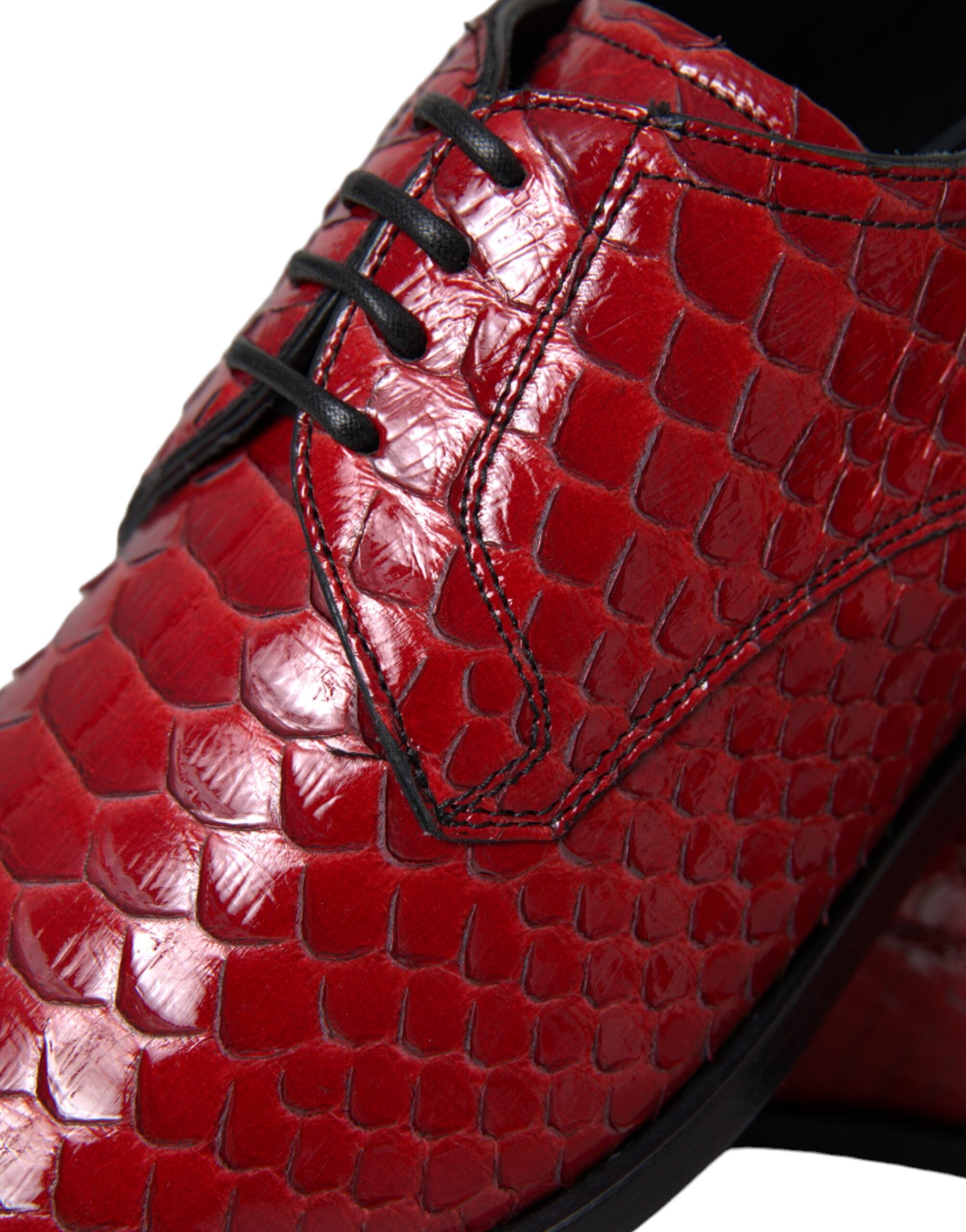 Dolce & Gabbana Red Textured Patent Leather Derby Men's Formal Shoes-7