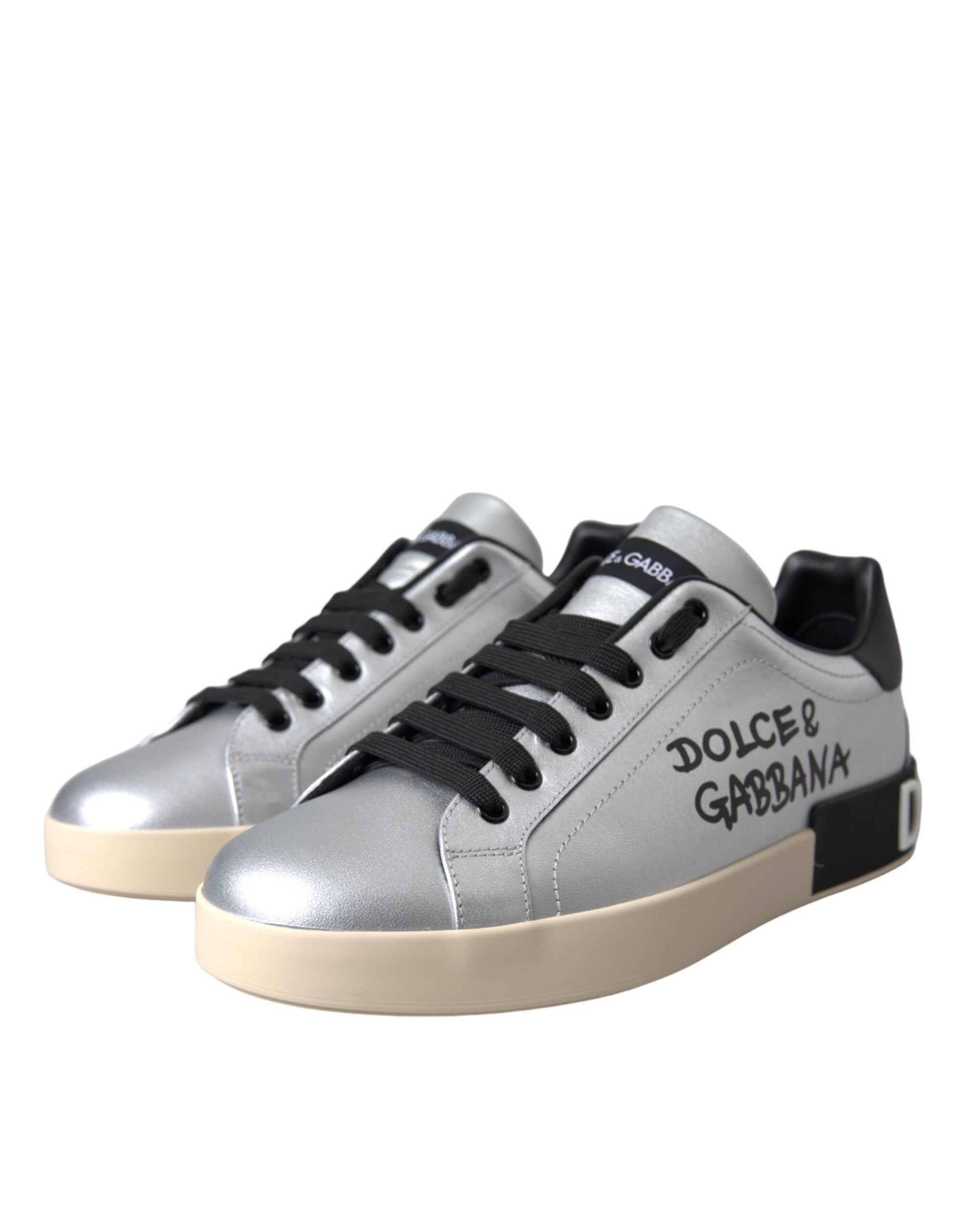 Zapatillas Dolce & Gabbana de piel de becerro Portofino plateadas para hombre-3