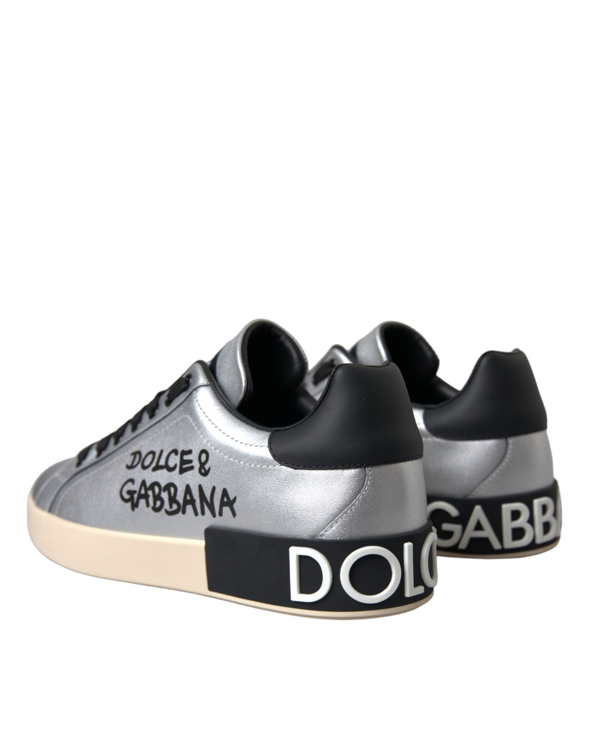 Zapatillas Dolce & Gabbana de piel de becerro Portofino plateadas para hombre-4