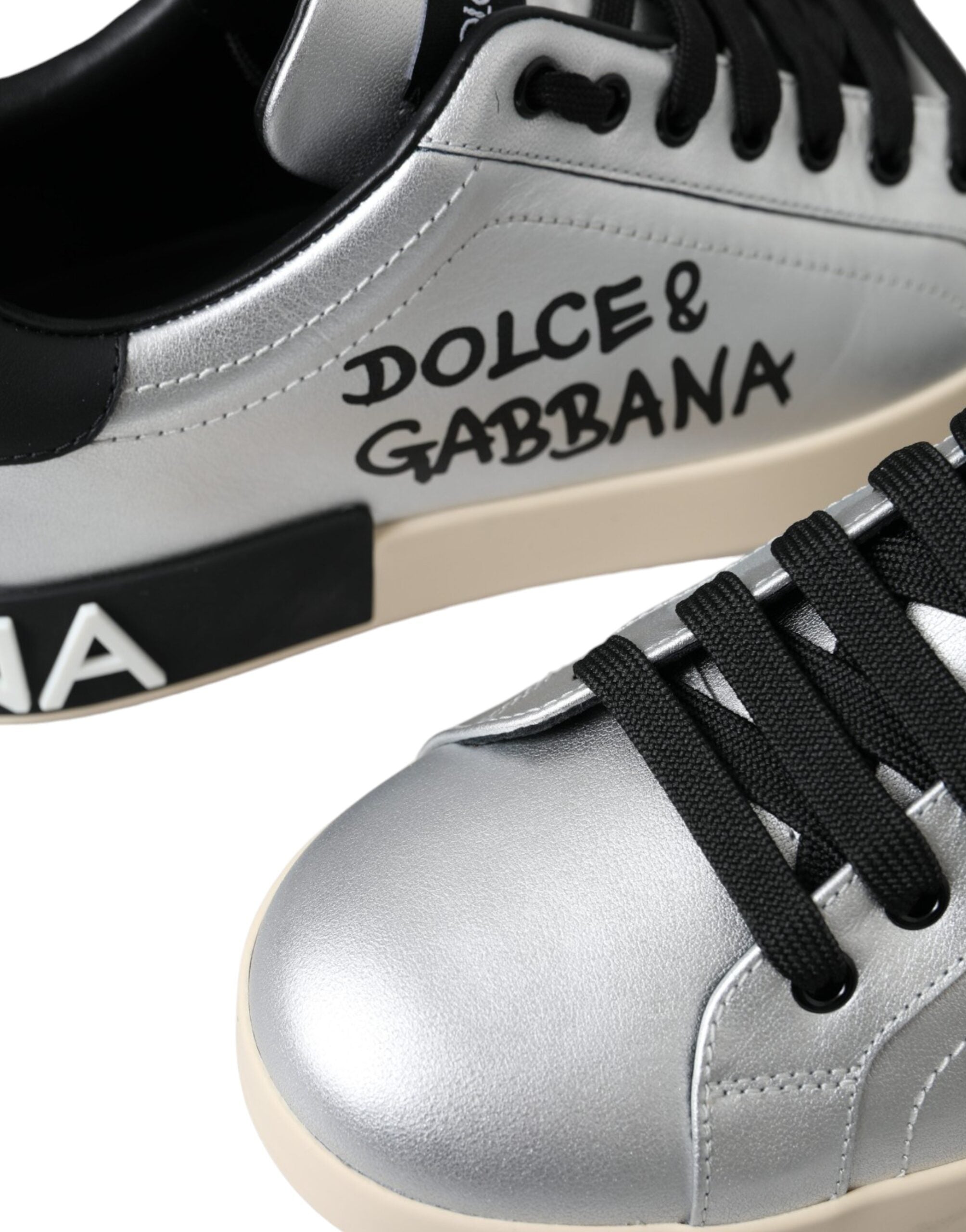 Zapatillas Dolce & Gabbana de piel de becerro Portofino plateadas para hombre-8