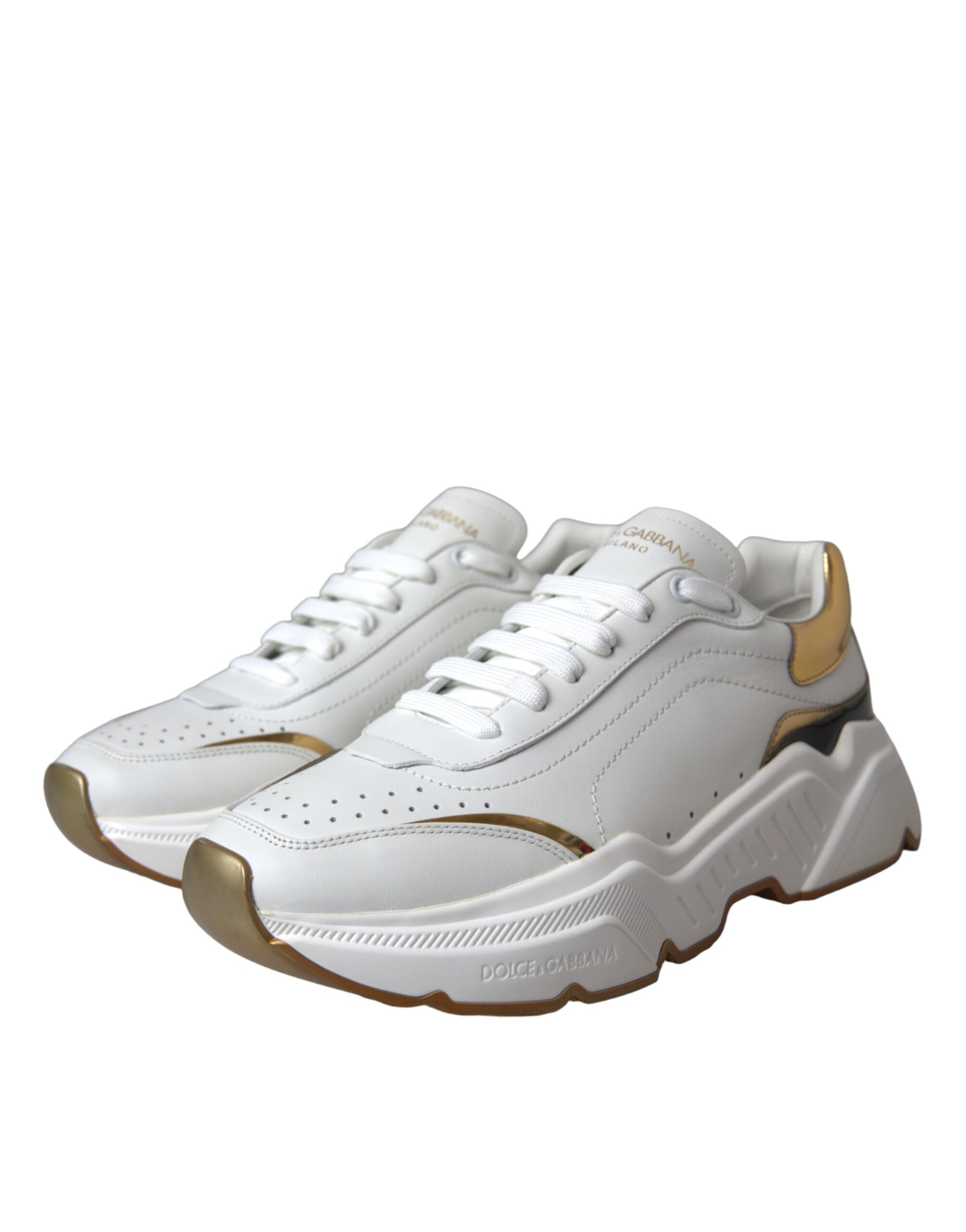 Dolce & Gabbana White Gold Daymaster Leather Sneakers Shoes-3