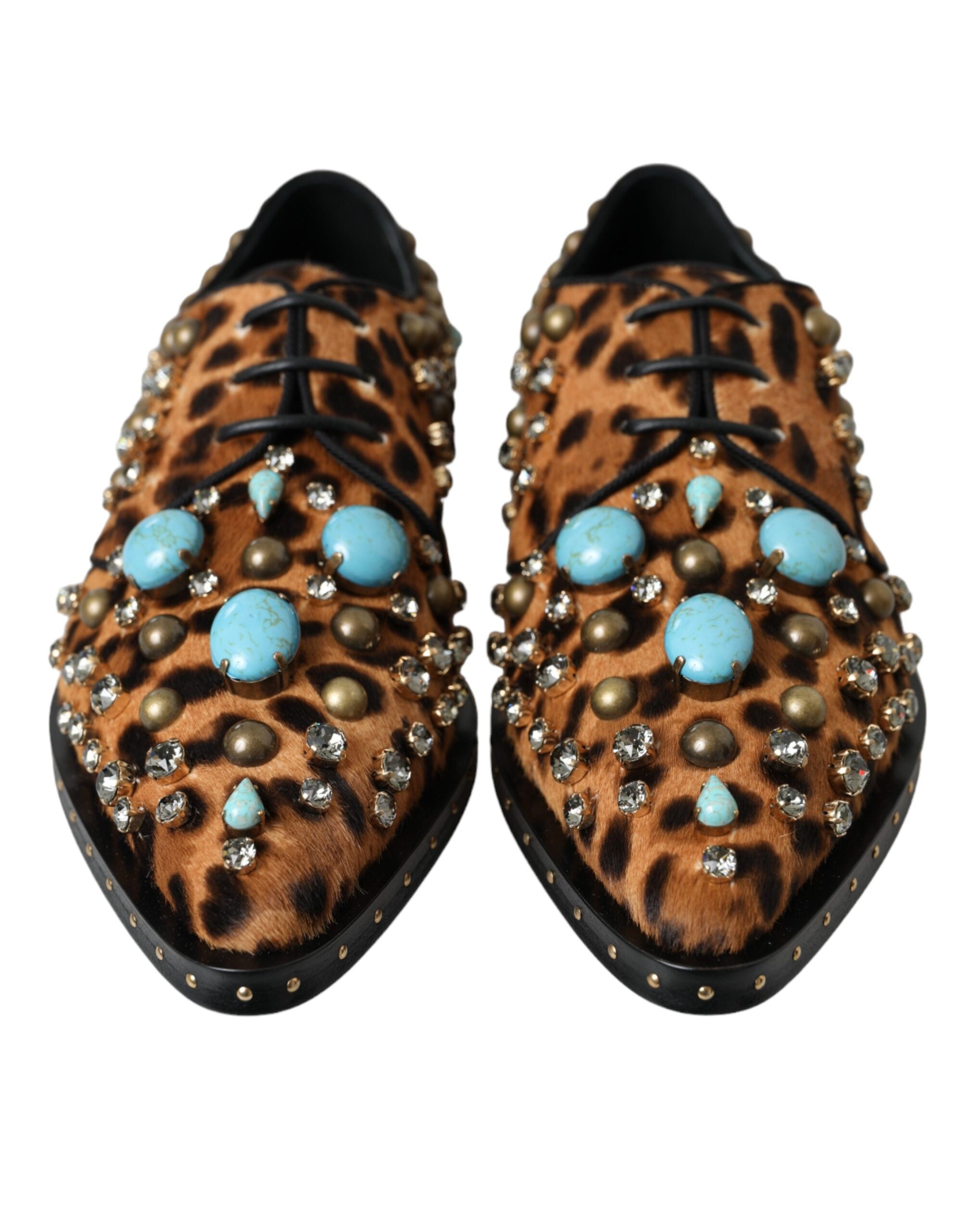 Dolce & Gabbana Brown Leopard Hair Crystal Dresses Broque Shoes-2