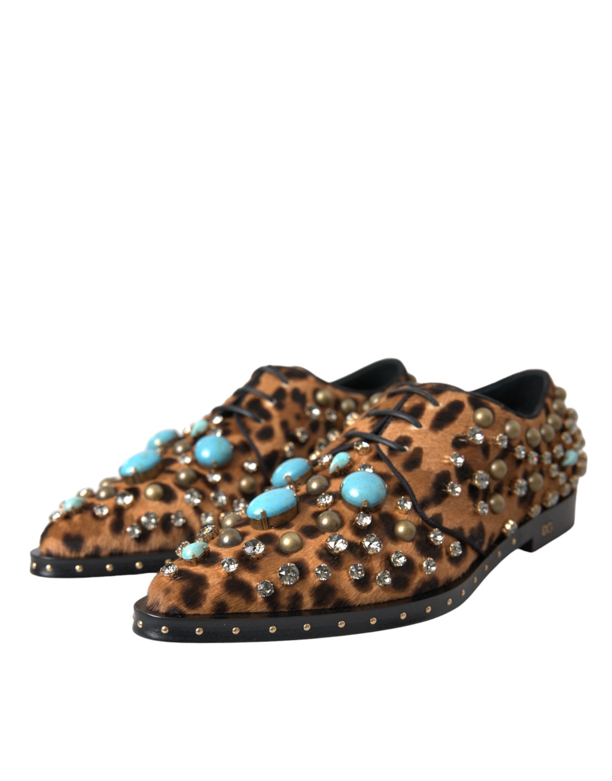 Dolce & Gabbana Brown Leopard Hair Crystal Dresses Broque Shoes-3