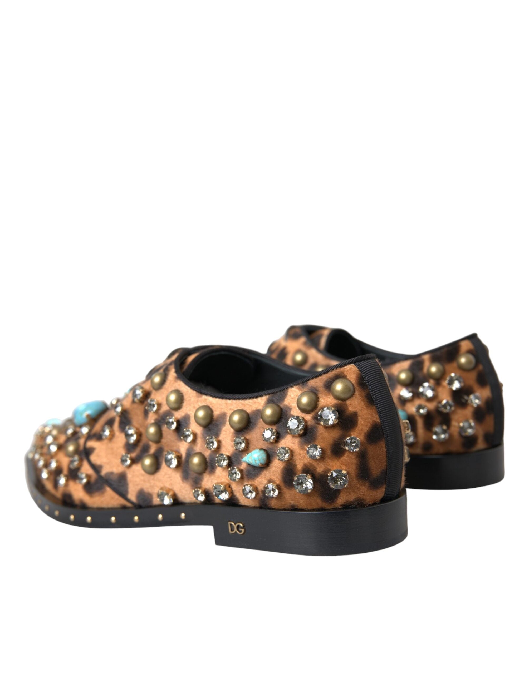 Dolce & Gabbana Brown Leopard Hair Crystal Dresses Broque Shoes-4