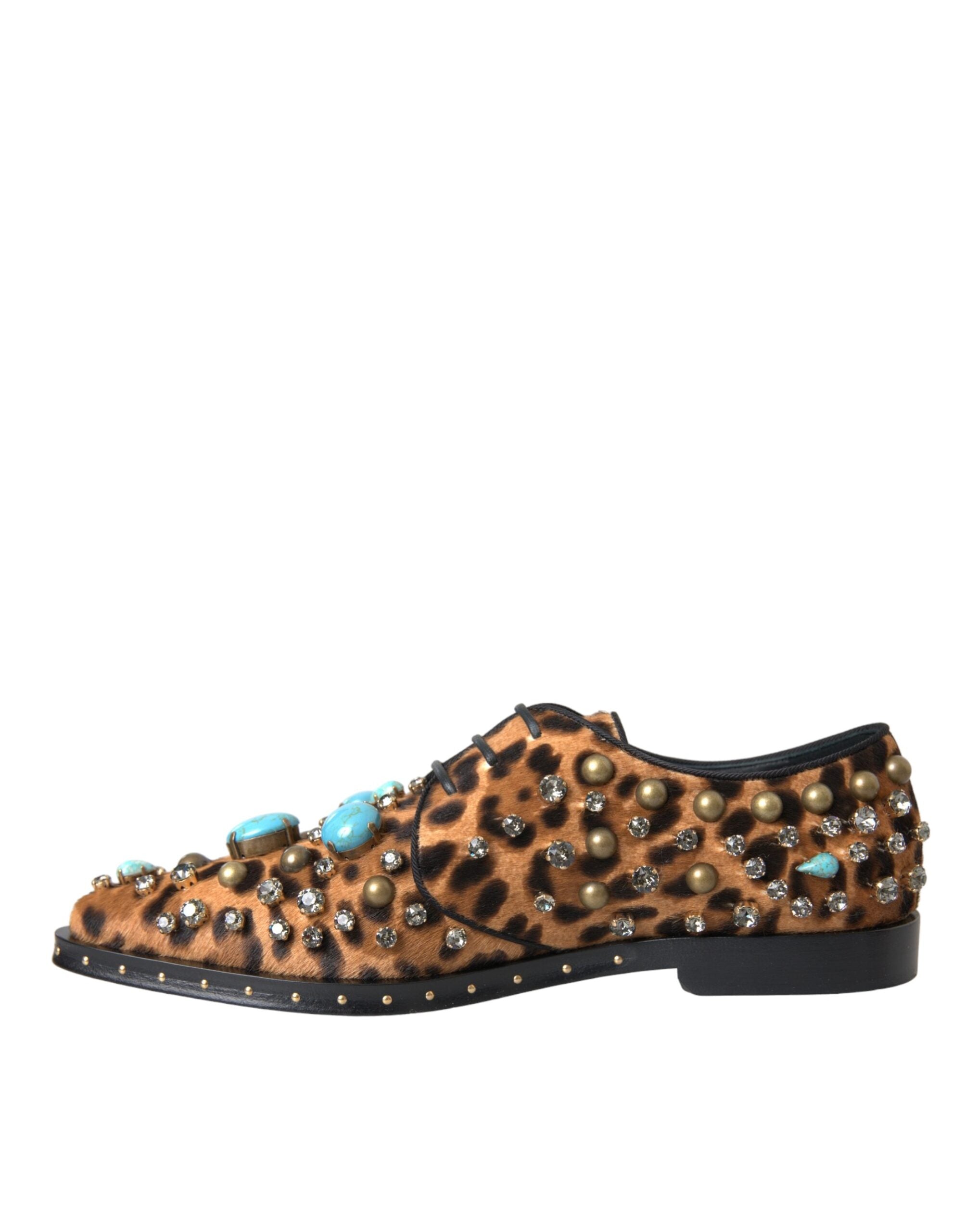 Dolce & Gabbana Brown Leopard Hair Crystal Dresses Broque Shoes-5
