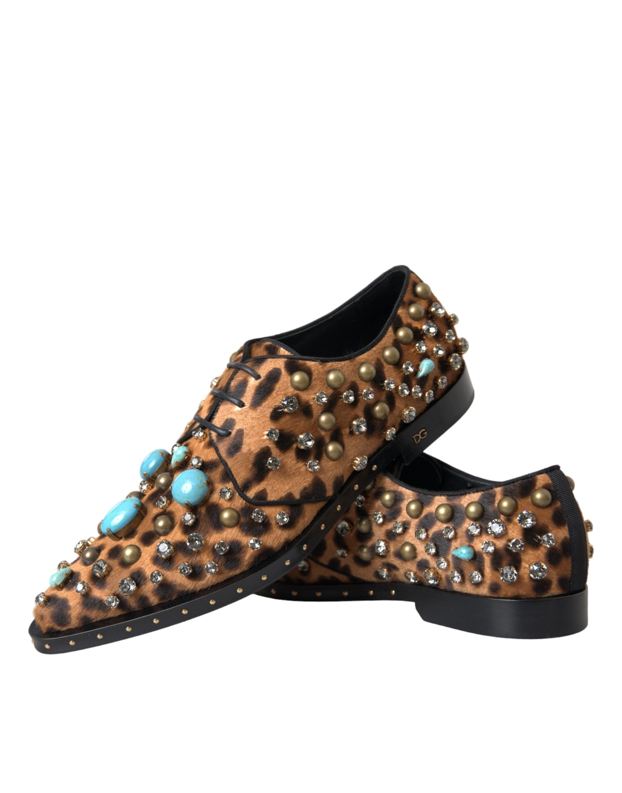 Dolce & Gabbana Brown Leopard Hair Crystal Dresses Broque Shoes-7