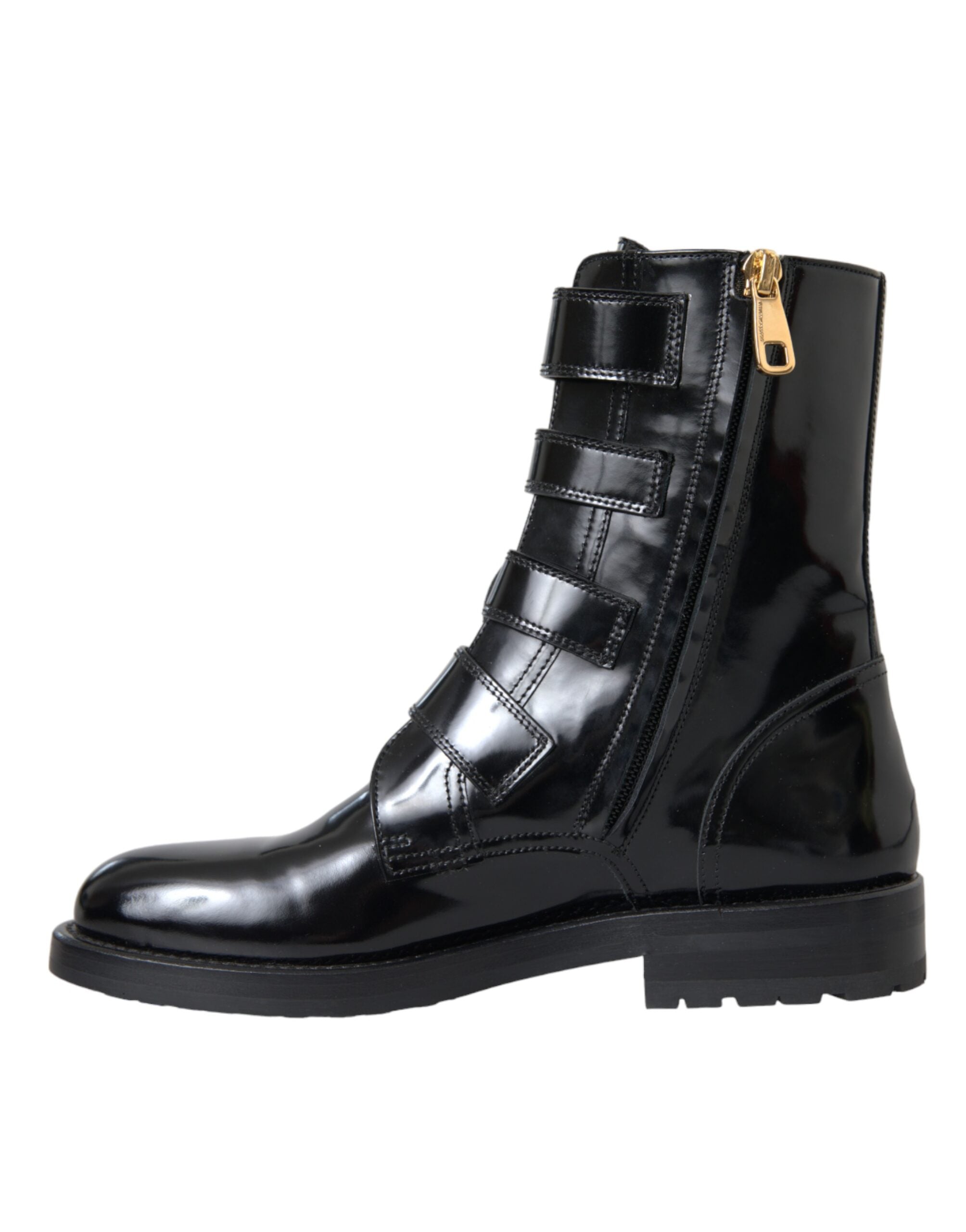 Dolce & Gabbana Black Leather Crystal Buckle Boots Shoes-5