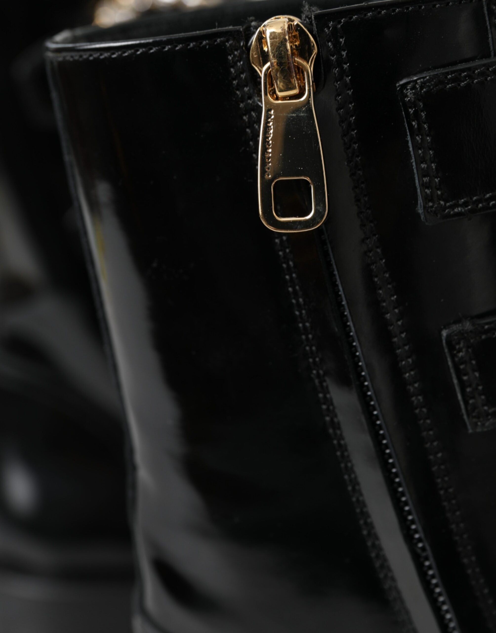 Dolce & Gabbana Black Leather Crystal Buckle Boots Shoes-7