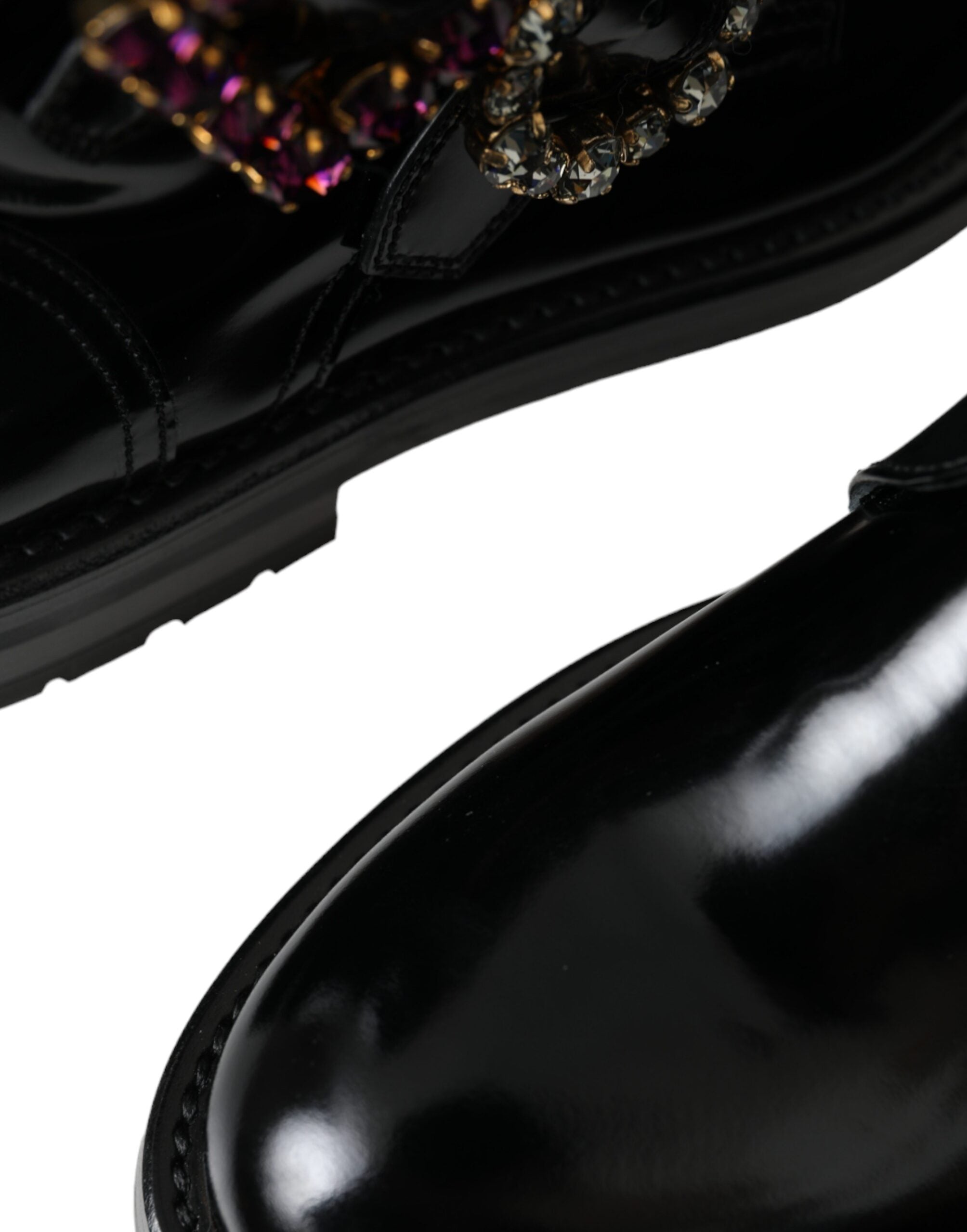 Dolce & Gabbana Black Leather Crystal Buckle Boots Shoes-8