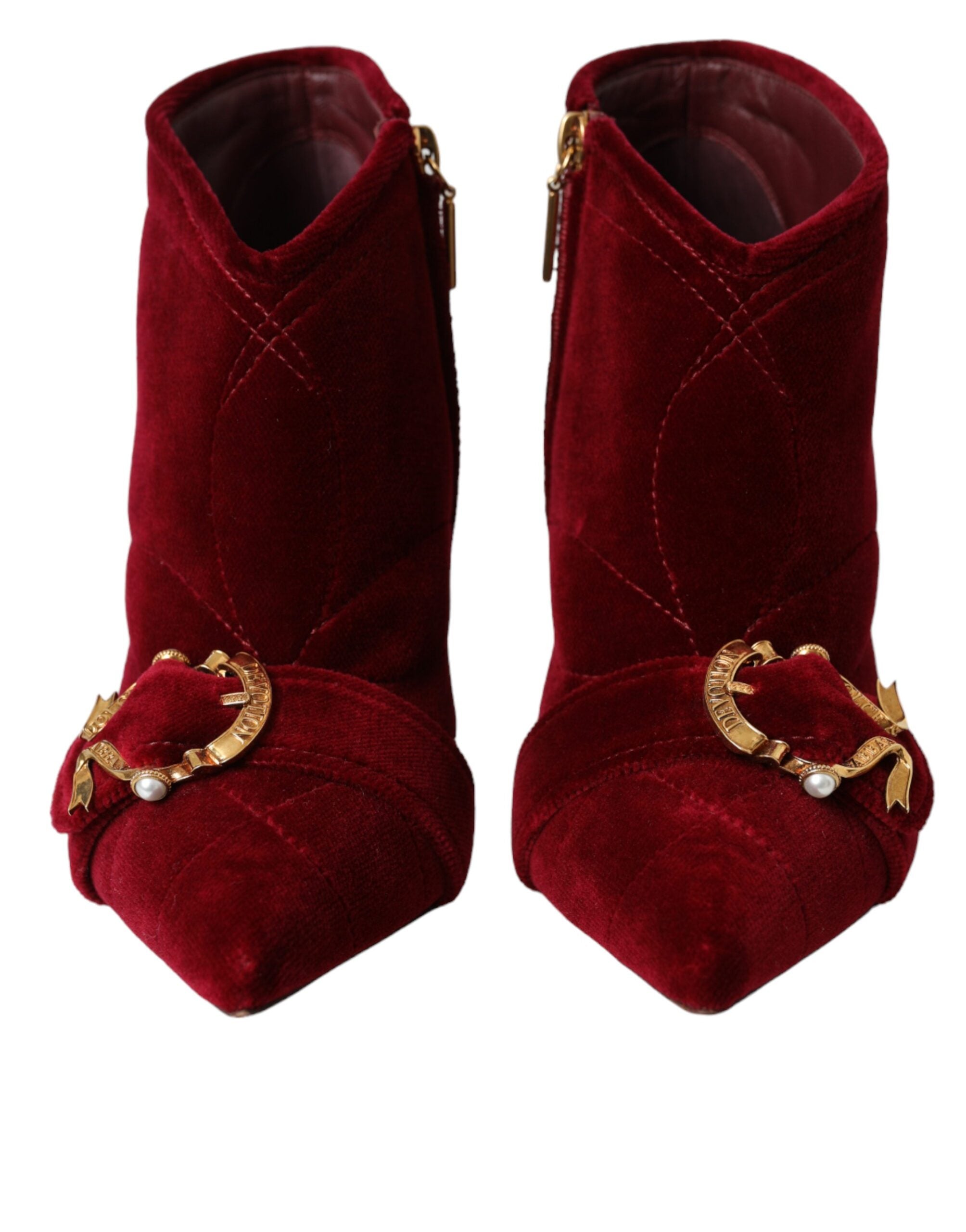 Botas con hebilla Devotion de terciopelo rojo oscuro de Dolce & Gabbana-2