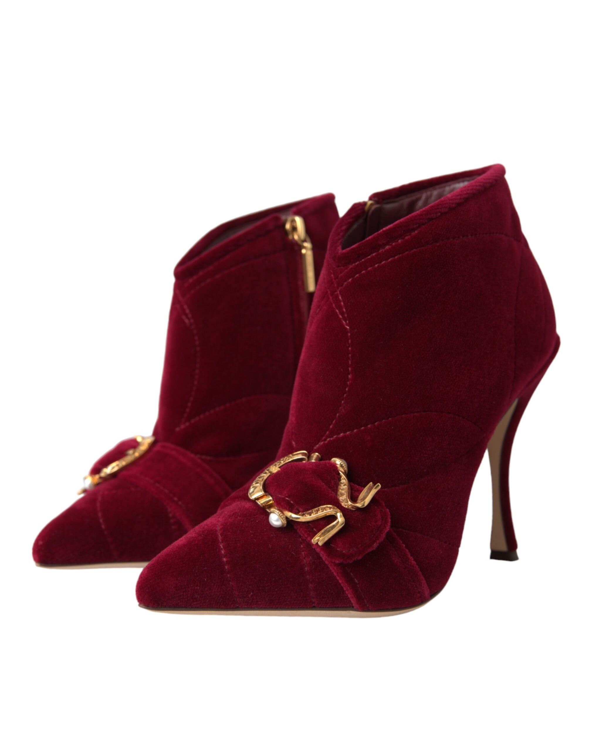 Botas con hebilla Devotion de terciopelo rojo oscuro de Dolce & Gabbana-3