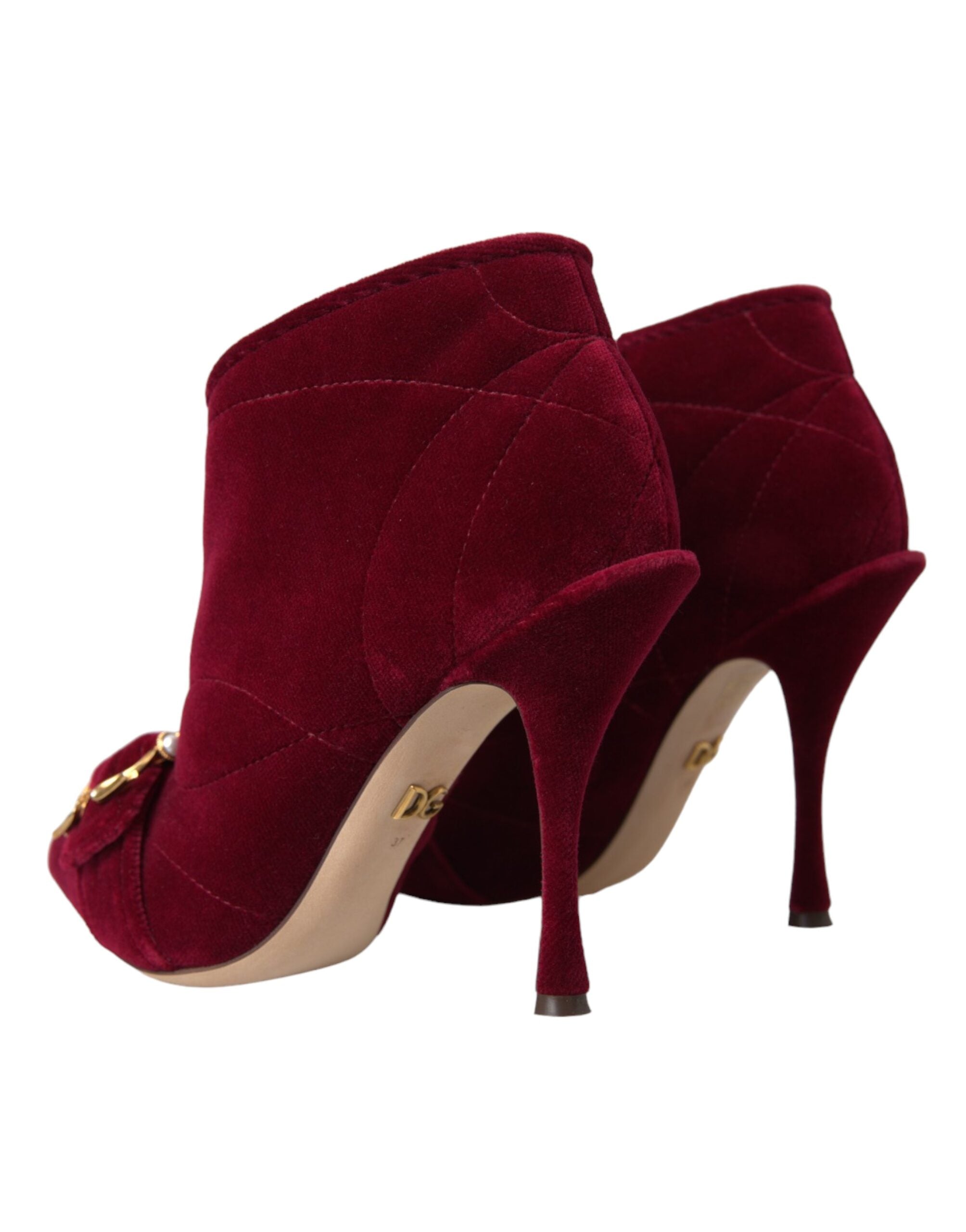 Botas con hebilla Devotion de terciopelo rojo oscuro de Dolce & Gabbana-4