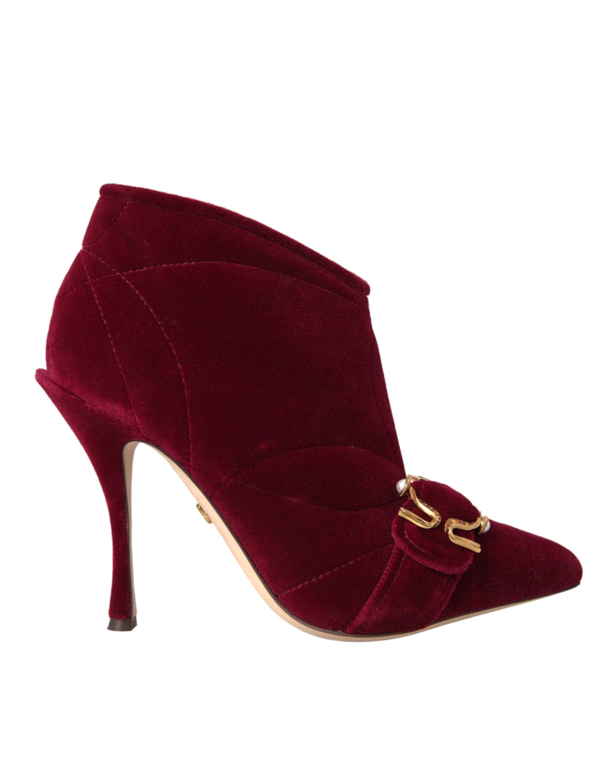 Botas con hebilla Devotion de terciopelo rojo oscuro de Dolce & Gabbana-1