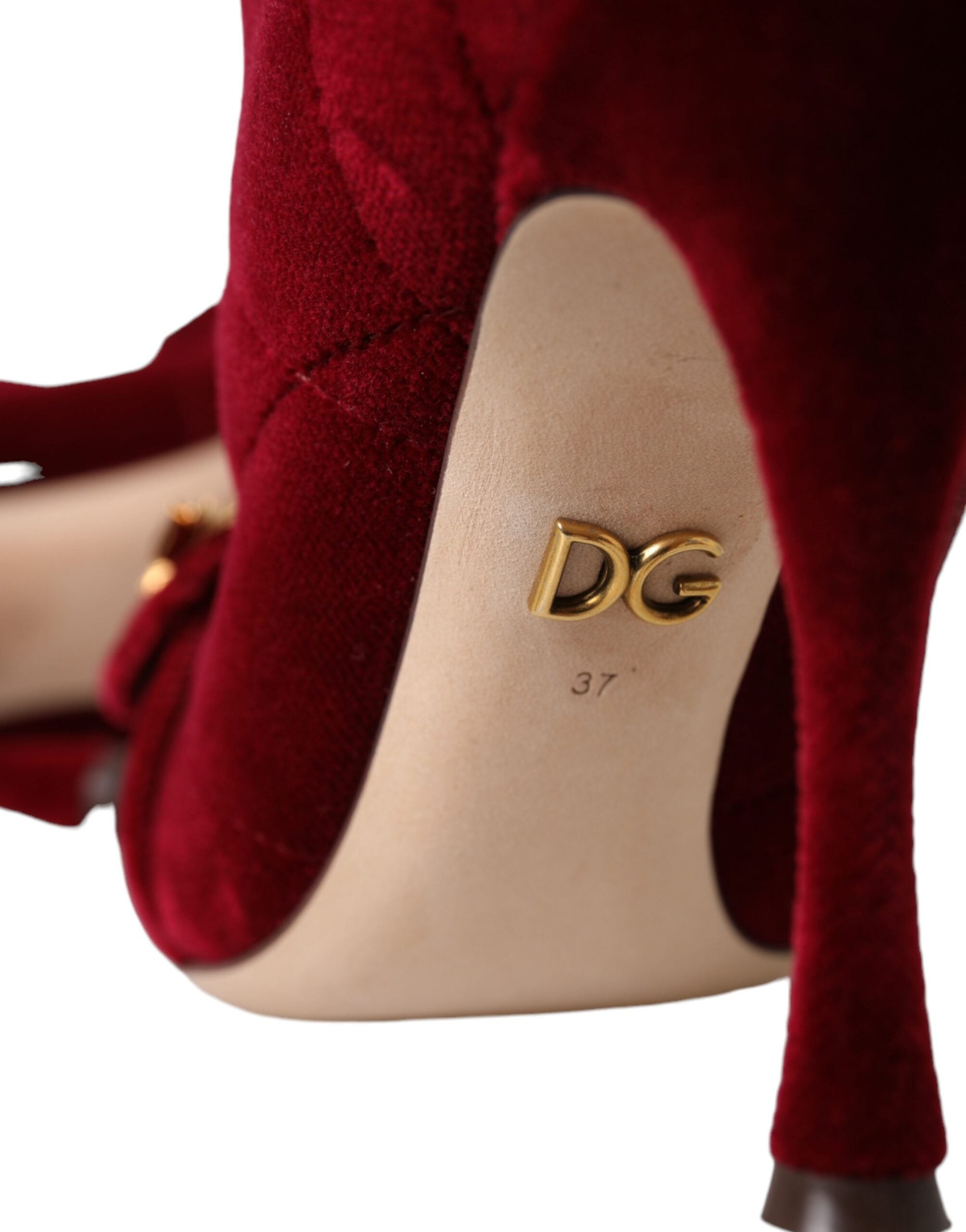 Botas con hebilla Devotion de terciopelo rojo oscuro de Dolce & Gabbana-8