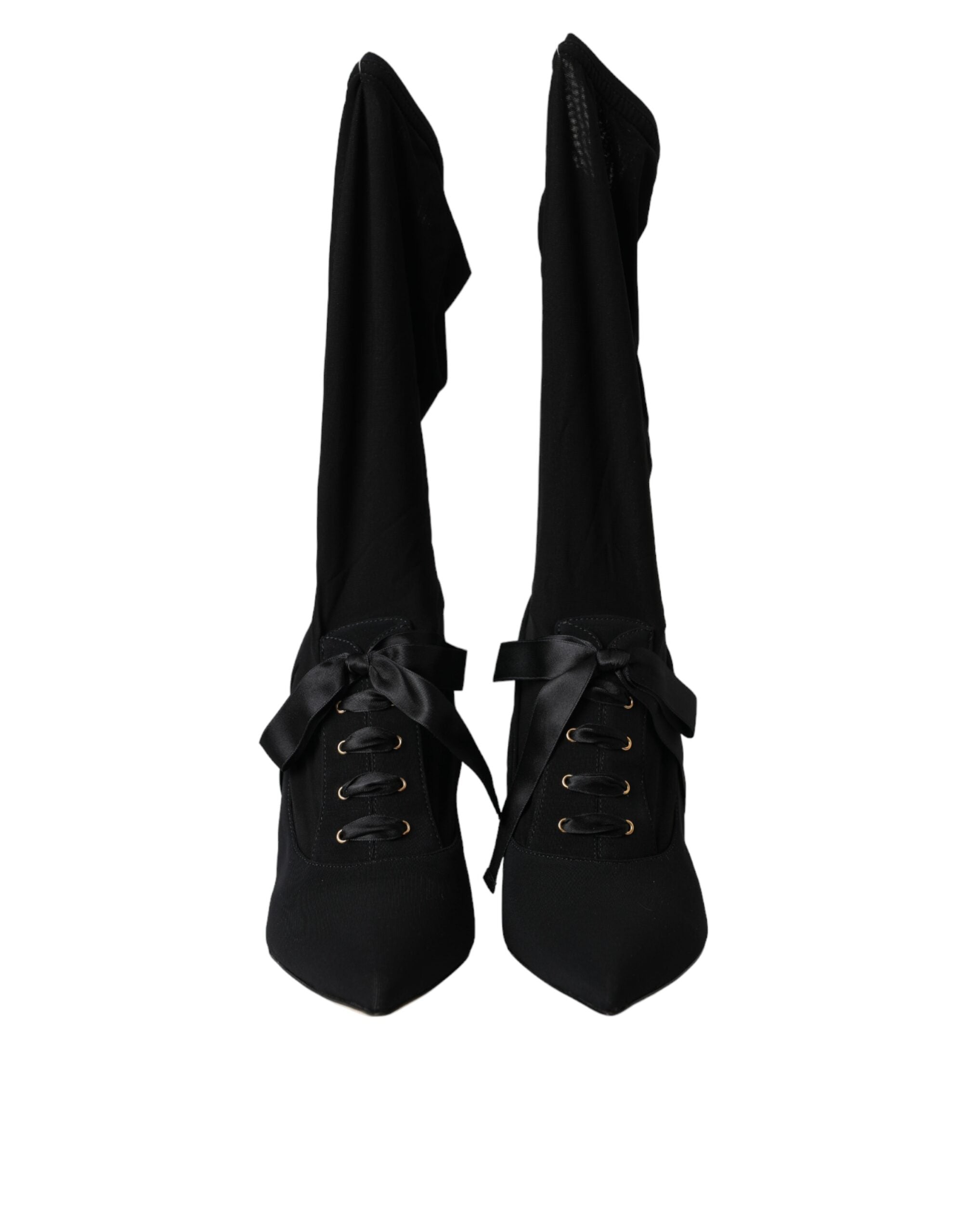 Dolce & Gabbana Schwarz Stiletto Heels Mid Calf Stiefel Schuhe-2