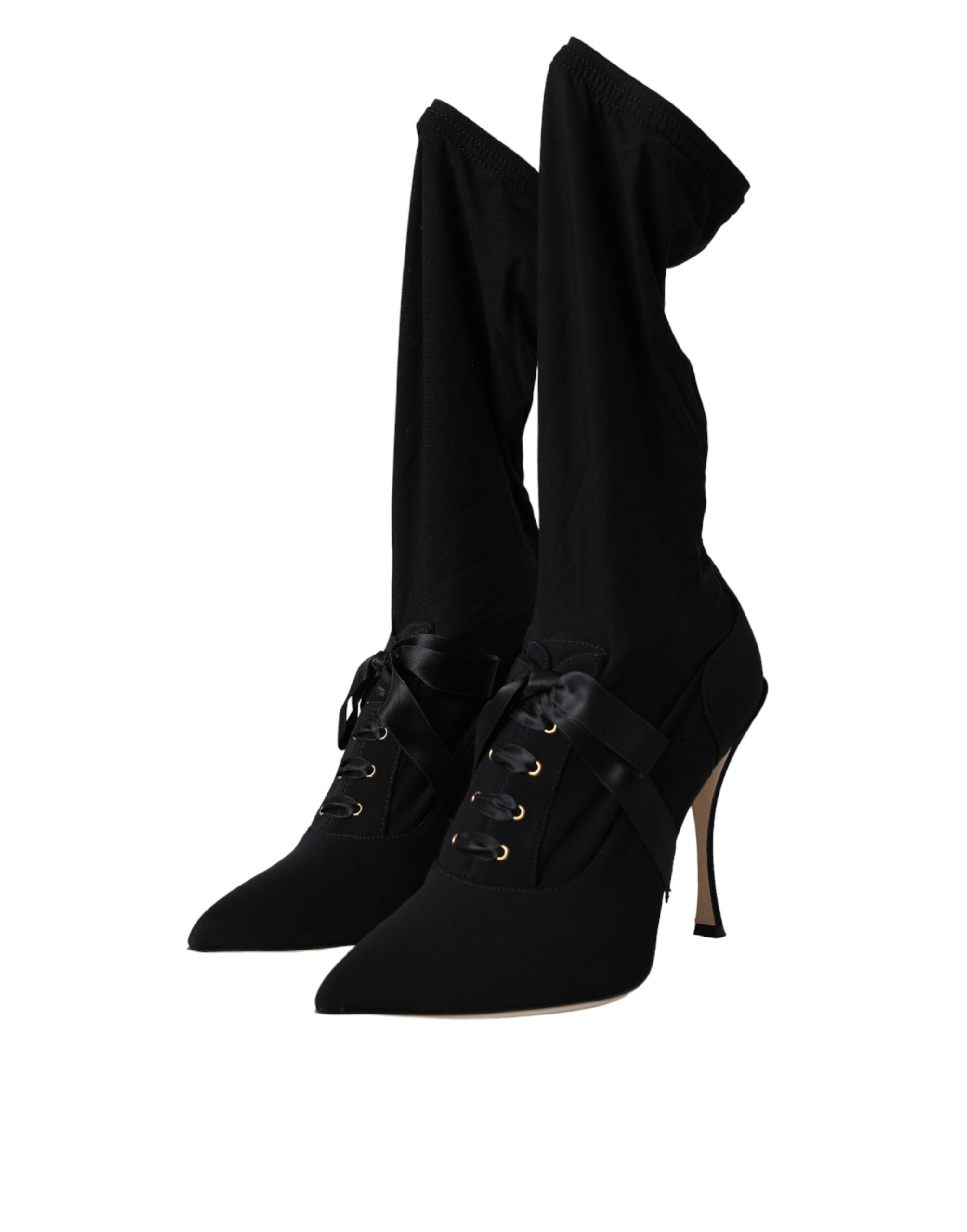 Dolce & Gabbana Schwarz Stiletto Heels Mid Calf Stiefel Schuhe-3