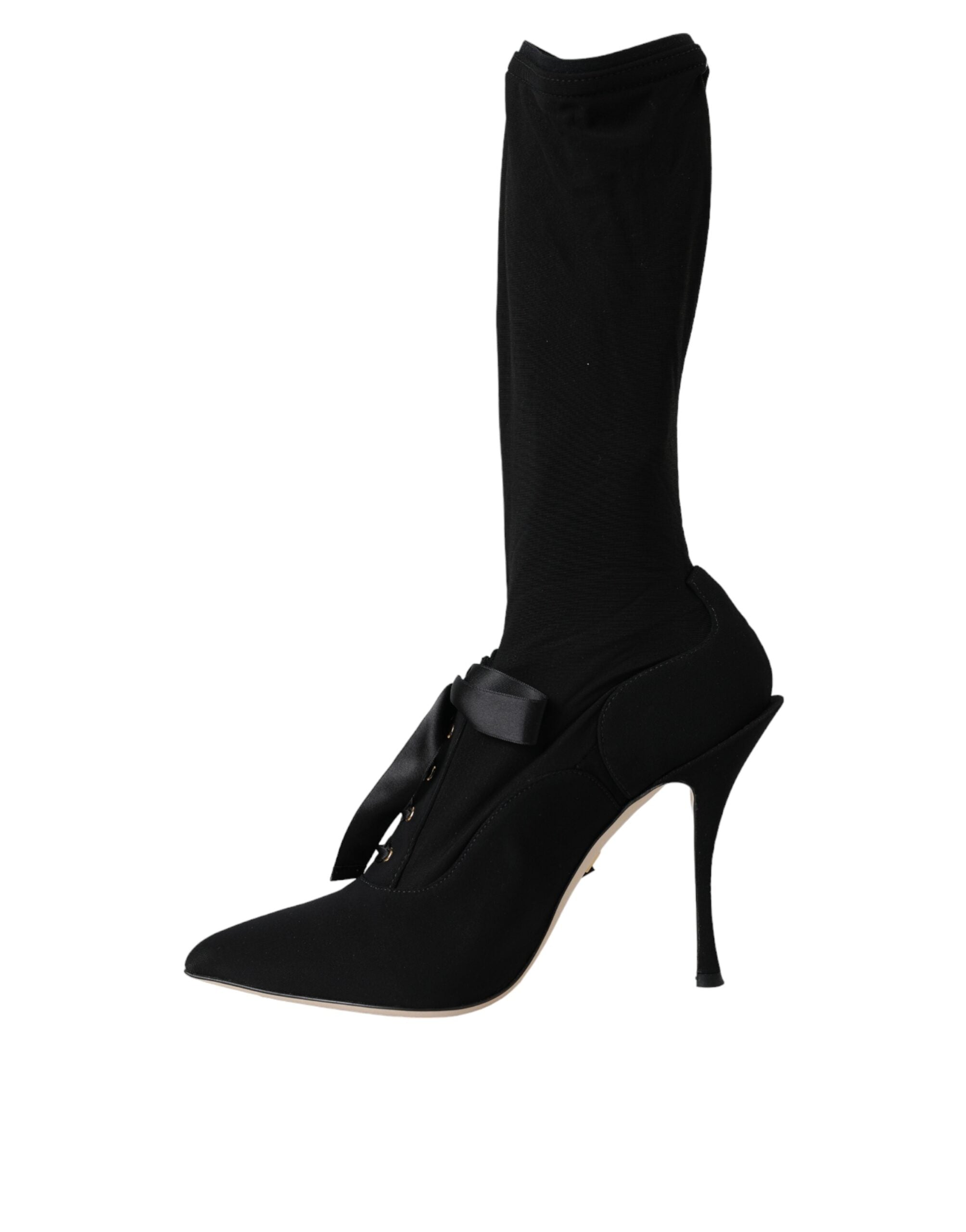 Dolce & Gabbana Schwarz Stiletto Heels Mid Calf Stiefel Schuhe-5