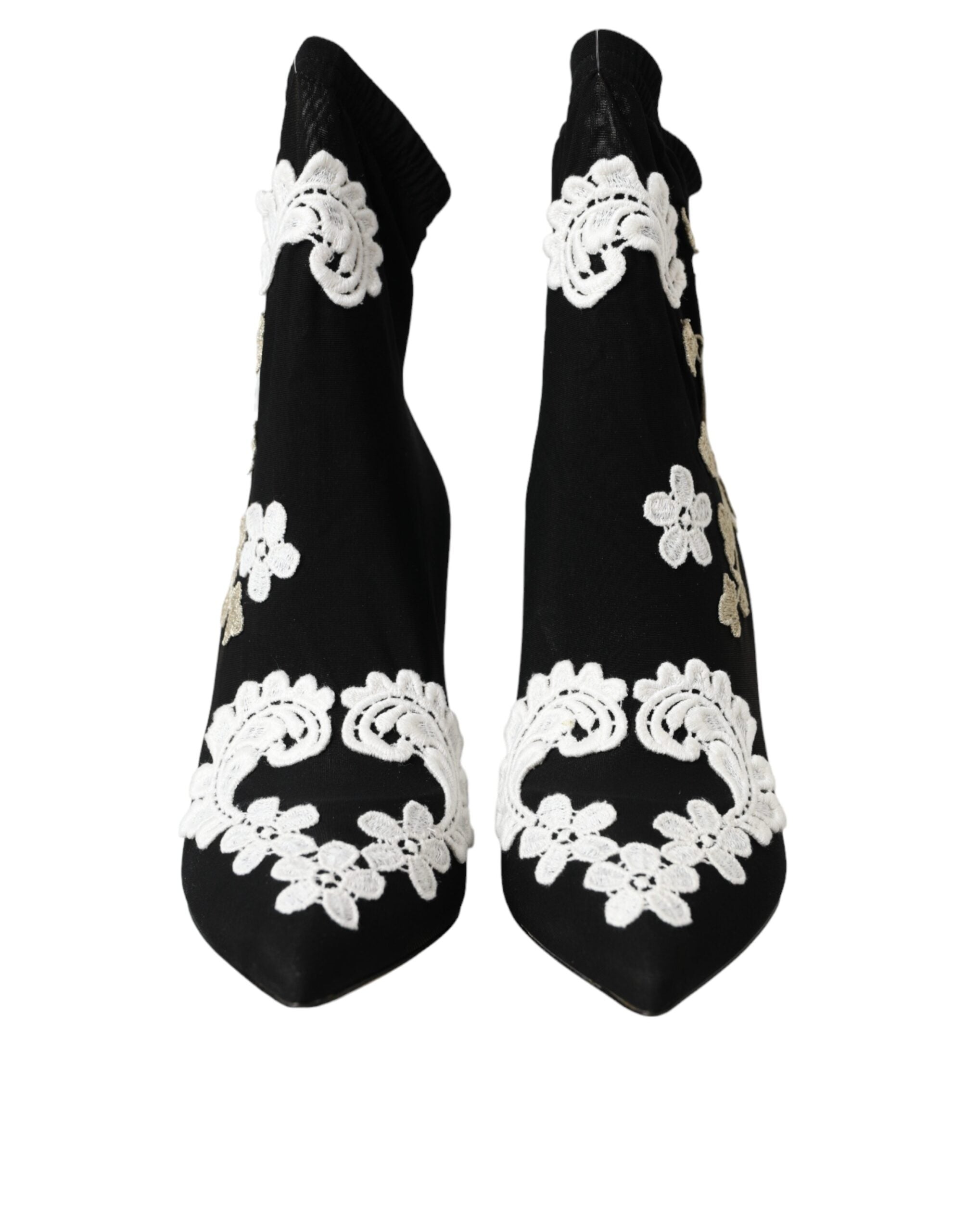 Dolce & Gabbana Schwarz Weiß Stickerei Slip On Stiefel Schuhe-2
