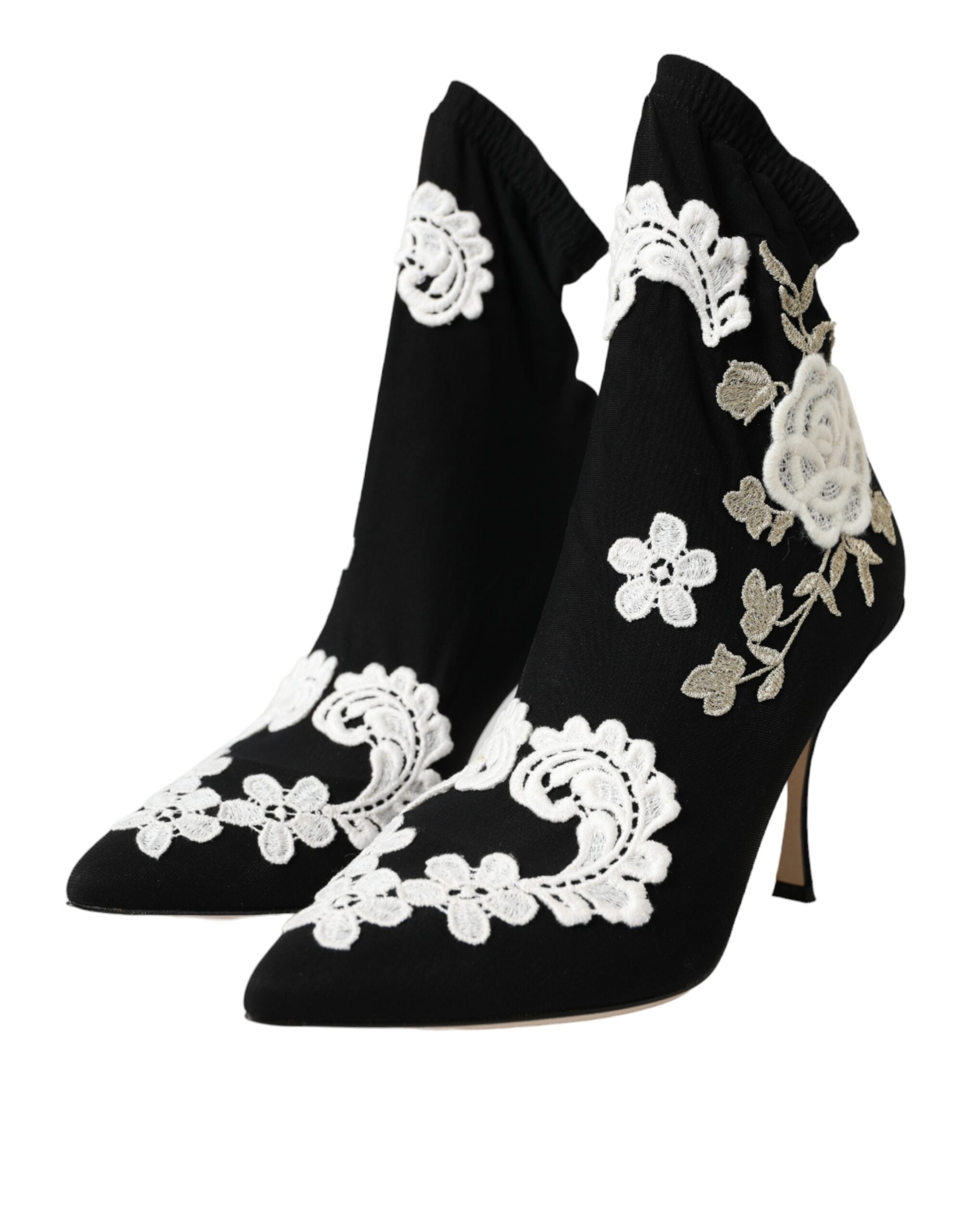 Dolce & Gabbana Schwarz Weiß Stickerei Slip On Stiefel Schuhe-3
