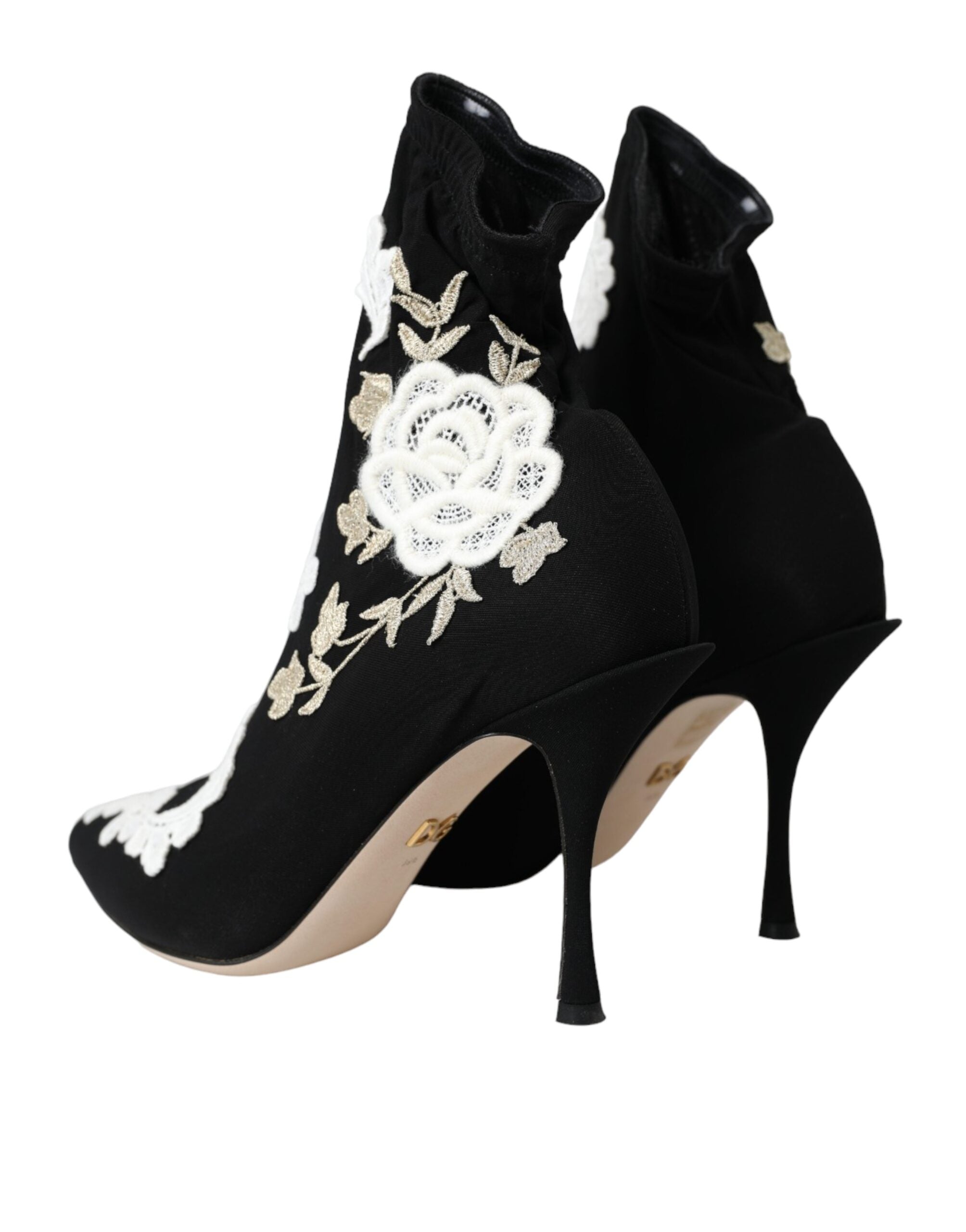 Dolce & Gabbana Schwarz Weiß Stickerei Slip On Stiefel Schuhe-4